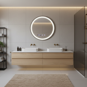 Oglinda LED Novara Black Giant – Rama Neagra, 90 cm, 3 Functii de Lumina, Dezaburire, Ceas si Temperatura