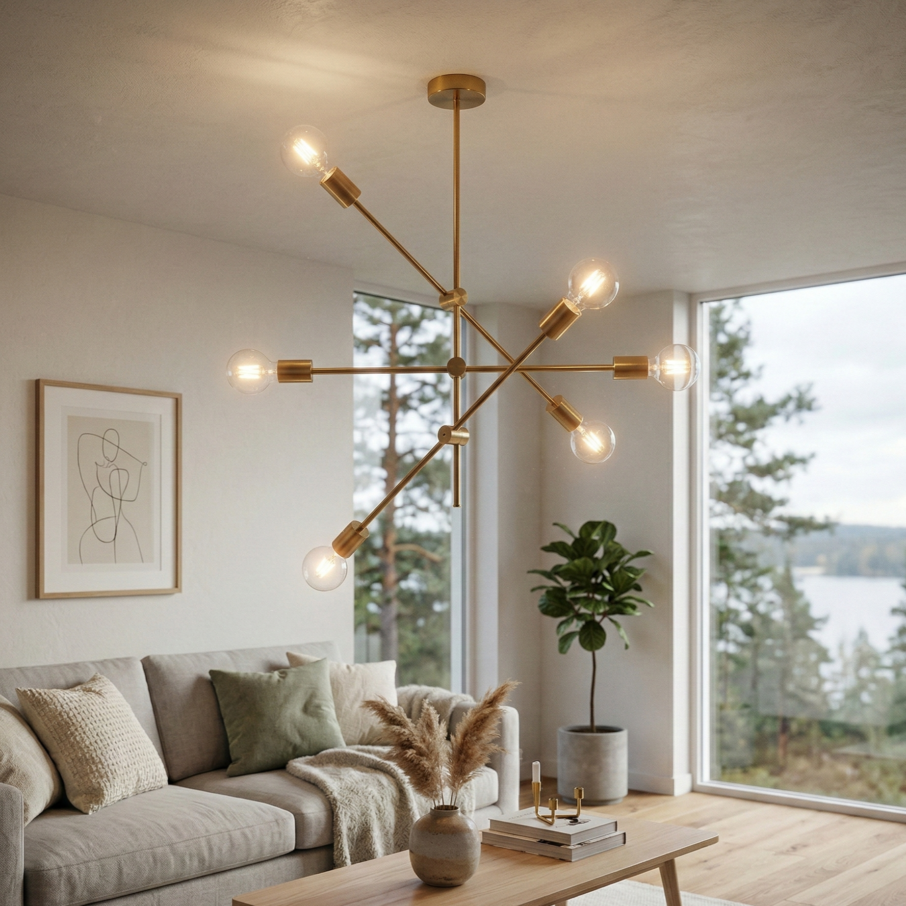 Lustra Stil Nordic Gold Mid-Century 6xE27