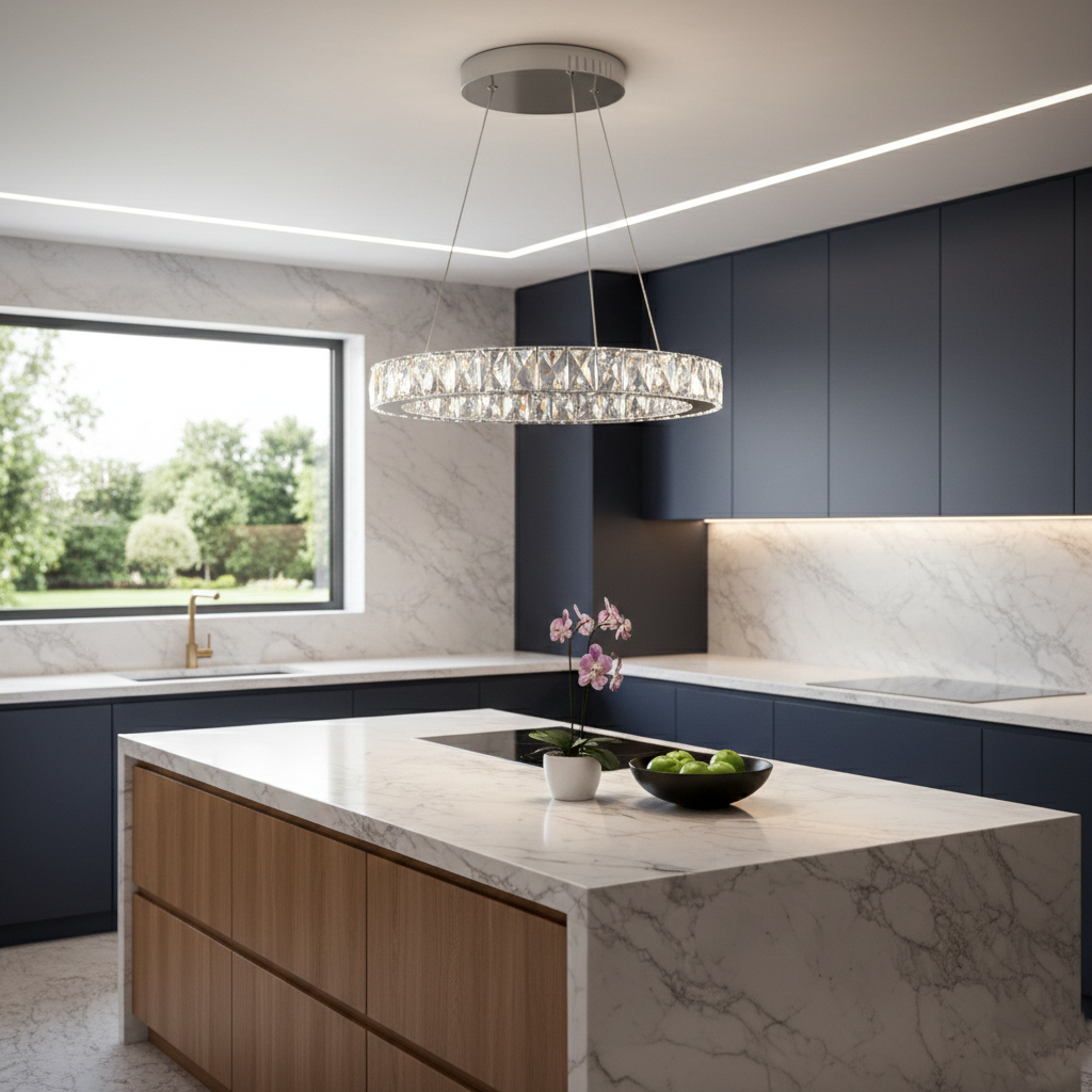 Lustra LED Cristal 1 Segment 40cm Chrome Echivalent 200W Telecomanda