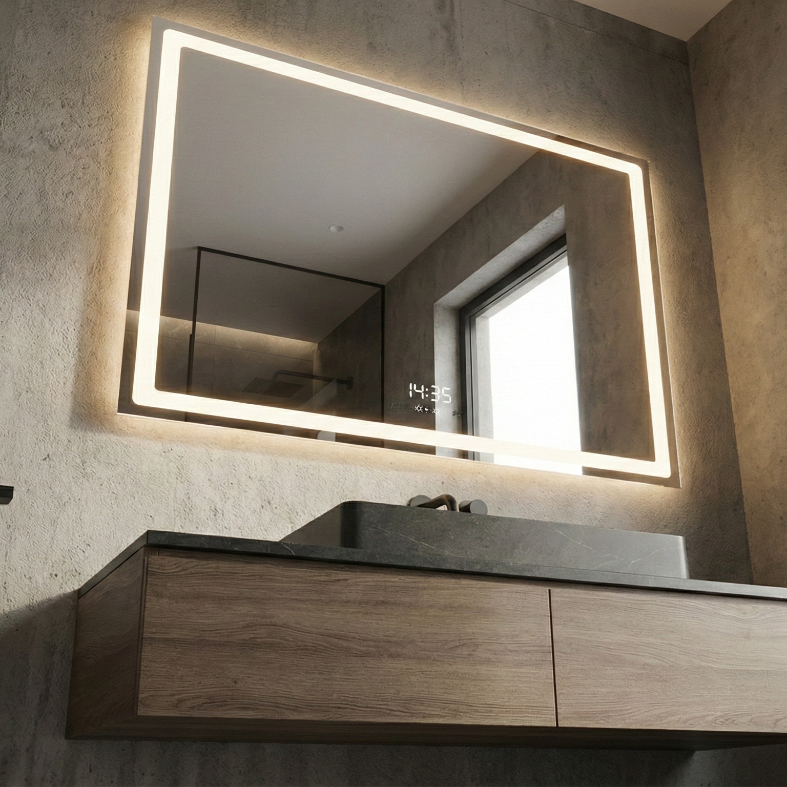 Oglinda LED CORTELLA - 80x60cm Dezaburire si Ceas, Senzor, 3 Lumini
