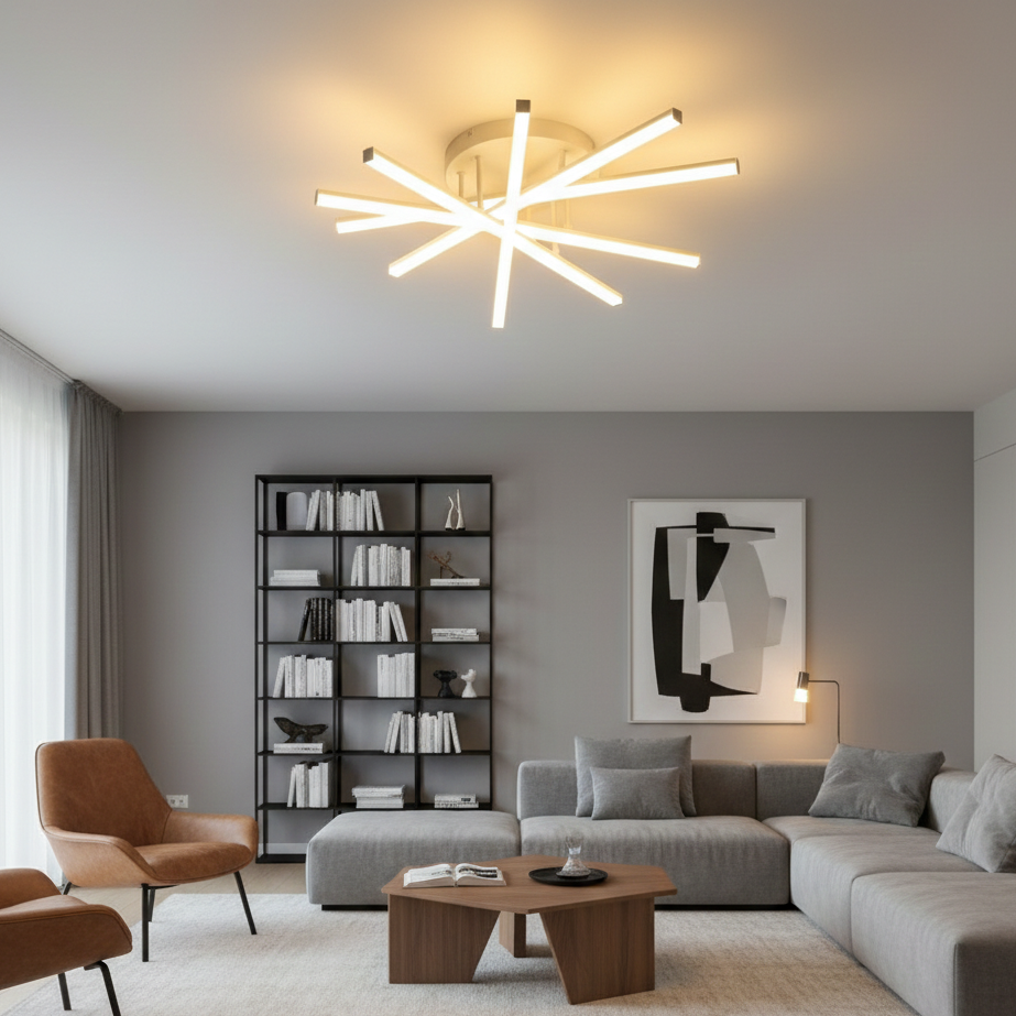 Lustra LED 5 Modern LINES STELLA White Echivalent 600W Telecomanda