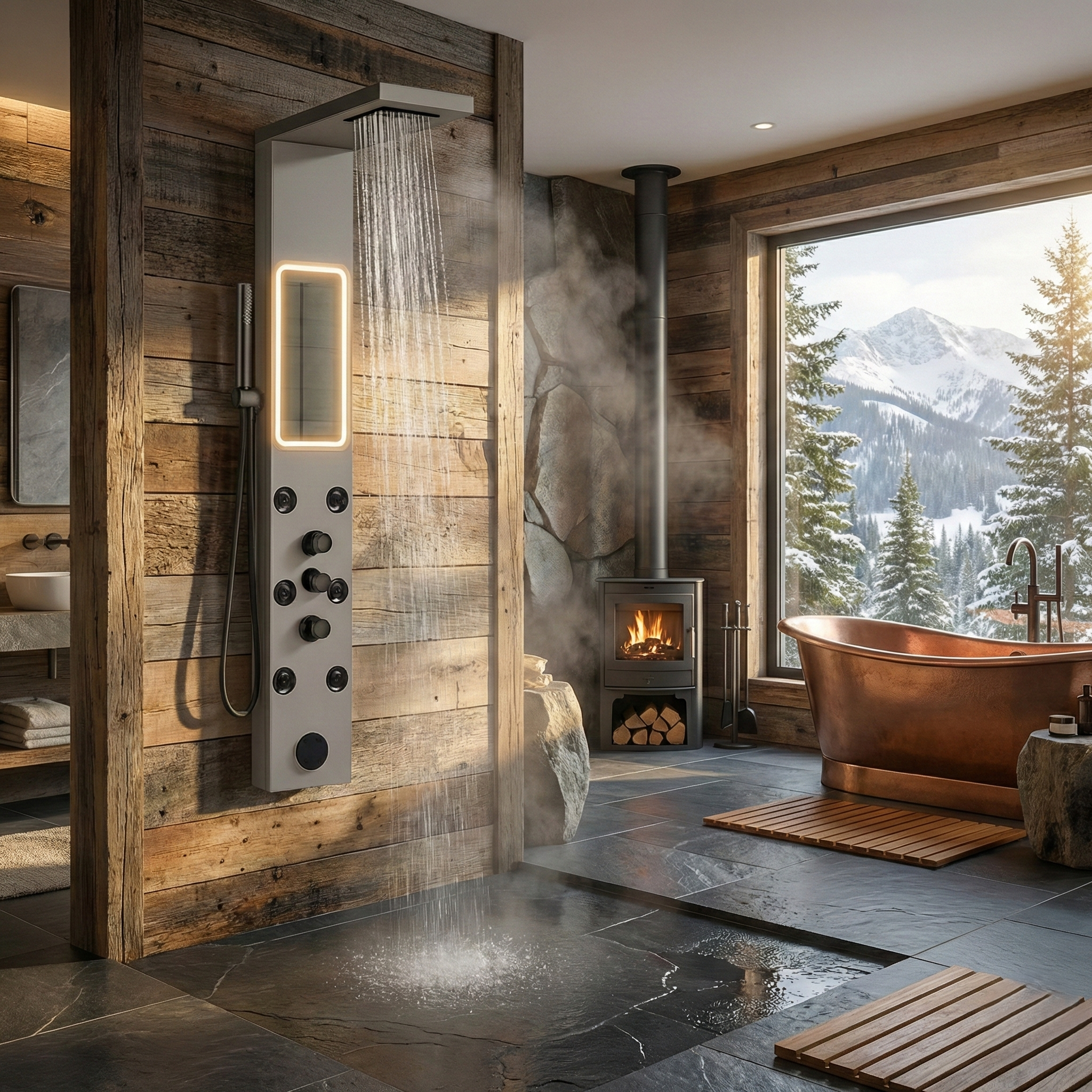 Panou de Dus Premium Silver ArcticFlow- Oglinda, Masaj, LED