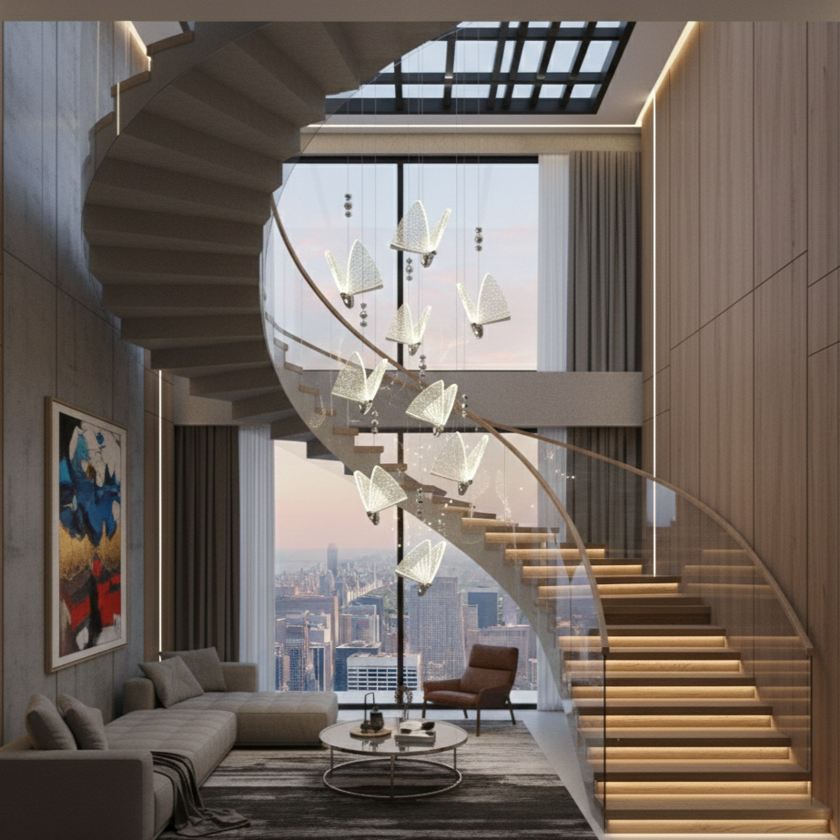 Lustra LED Luxury 9 Silver Butterflies