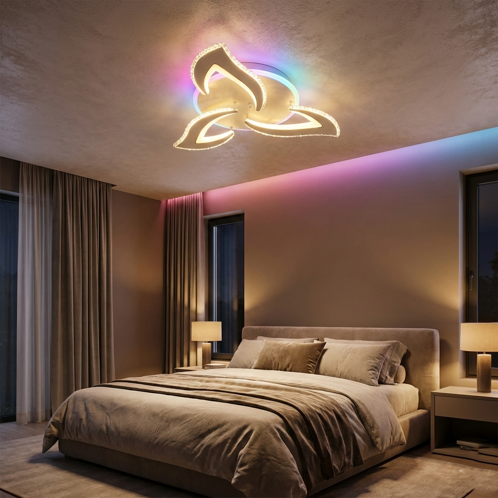 Lustra LED Mini Camelia Cristal Alba RGB Telecomanda Echivalent 300W