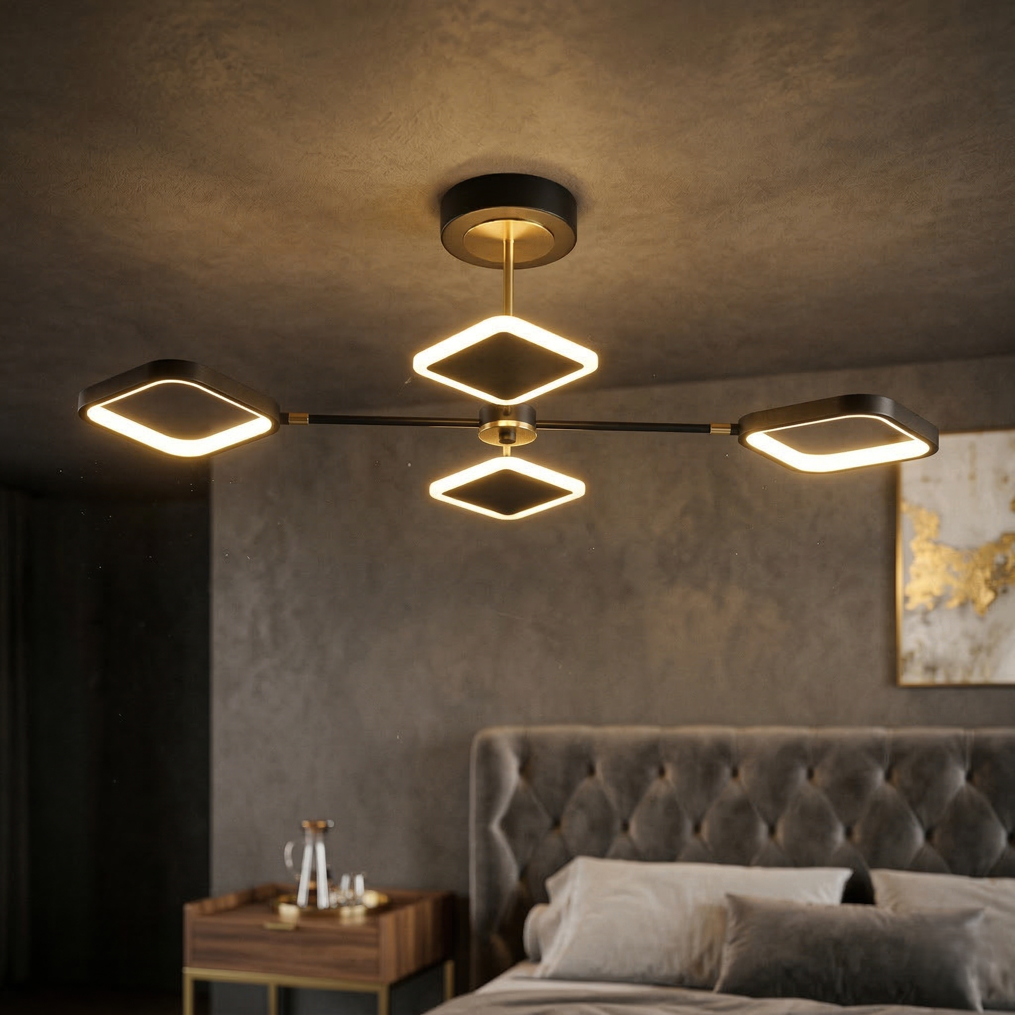 Lustra LED Black+Gold KELVORA Square Echivalent 400W Telecomanda