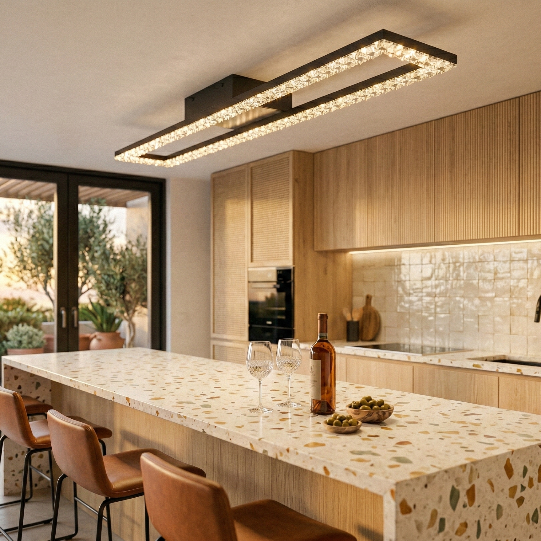 Lustra LED Rectangular 108cm Cristal Black Echivalent 400W Telecomanda
