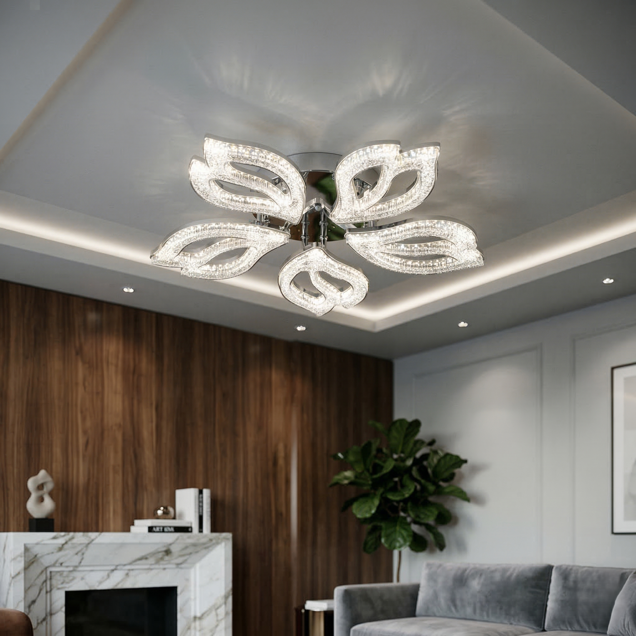 Lustra LED ANEMONE Sparkle Chrome Echivalent 600W Telecomanda
