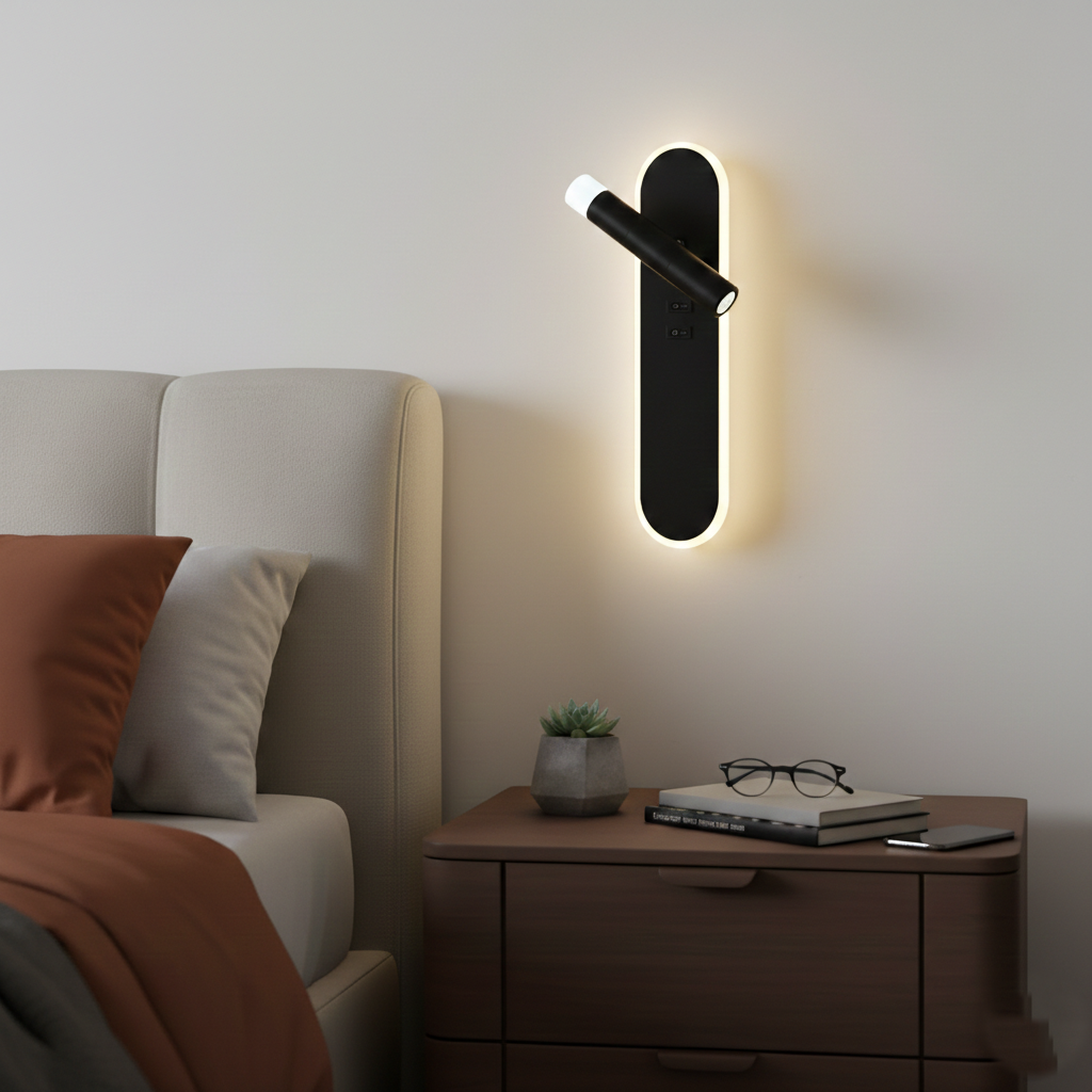 Aplica LED Liniara Neagra 30cm AXIS cu Spot Orientabil si Buton ON/OFF