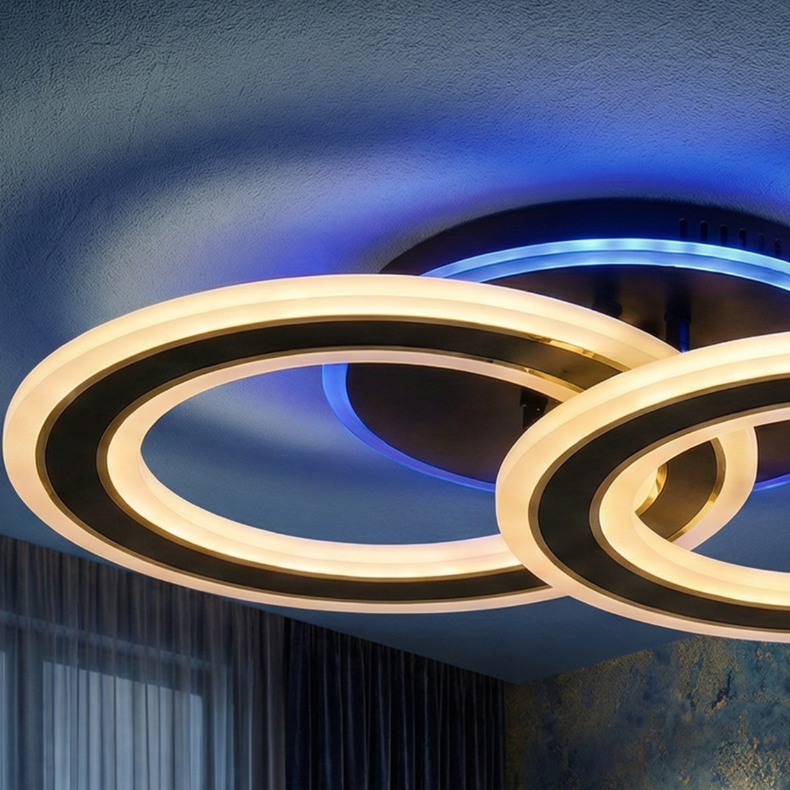 Lustra LED Two Circle GRIDLINE Neagra RGB Echivalent 400W Telecomanda