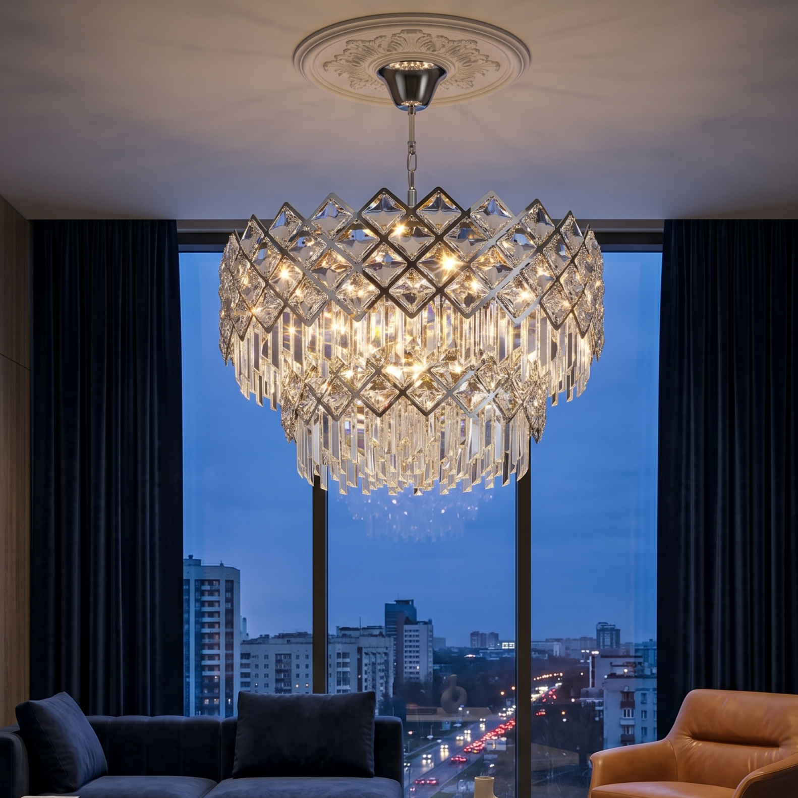 Candelabru Cristal Yanni Silver Deluxe Double Level