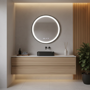 Oglinda LED Novara Compact Black - Rama Neagra, 50 cm, 3 Lumini, Dezaburire, Ceas și Temperatura