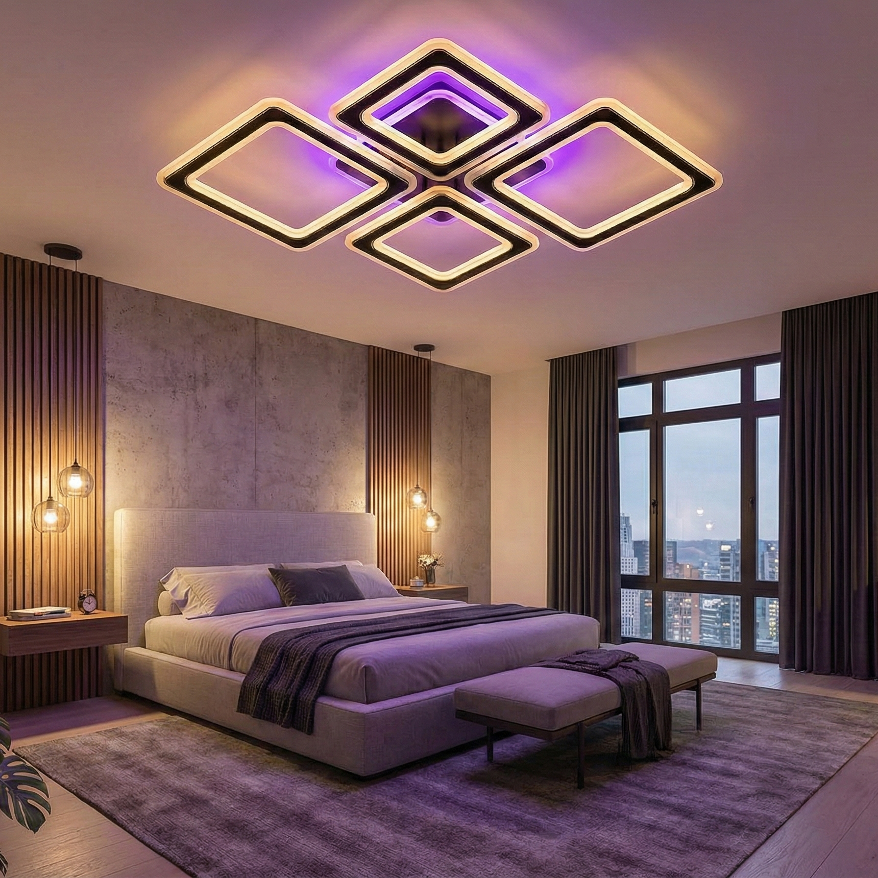 Lustra LED 4 Diamond GRIDLINE RGB Neagra Echivalent 800W Telecomanda