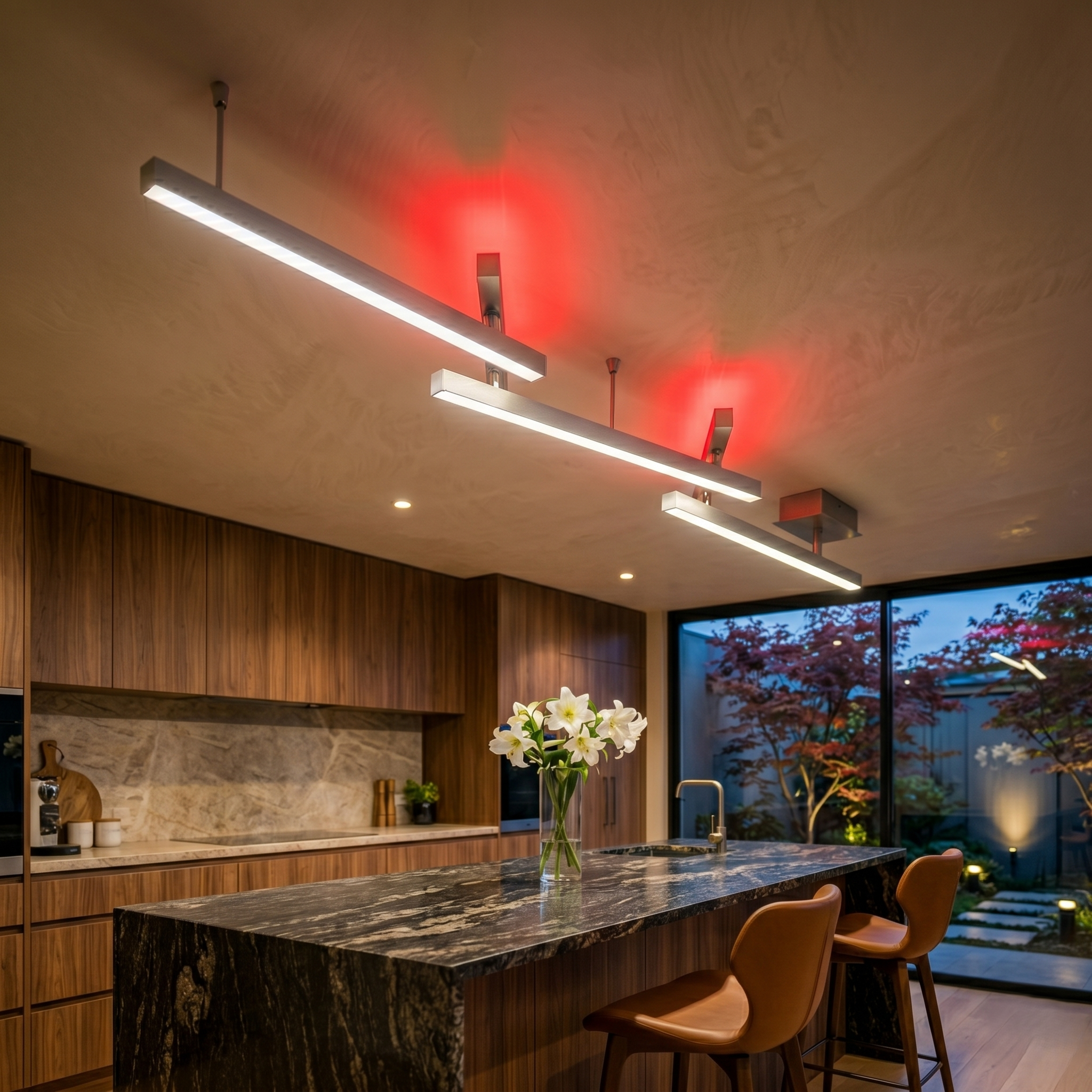Lustra LED Premium RGBW MELBY Argintie Reglabila 242cm Echivalent 200W Telecomanda