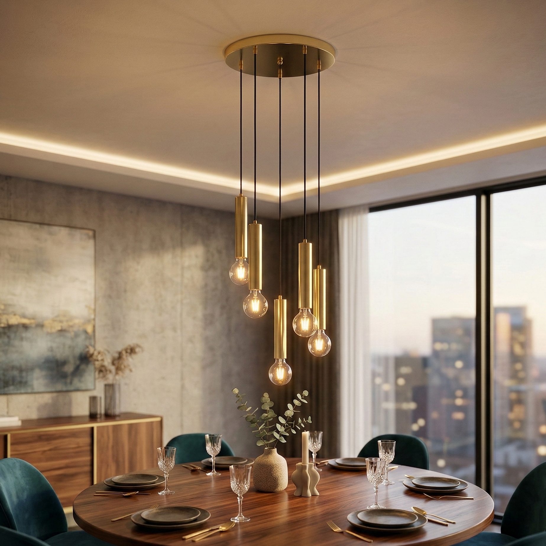 Lustra Suspendata Nordic Cilindric Golden SOLVEN 5xE27