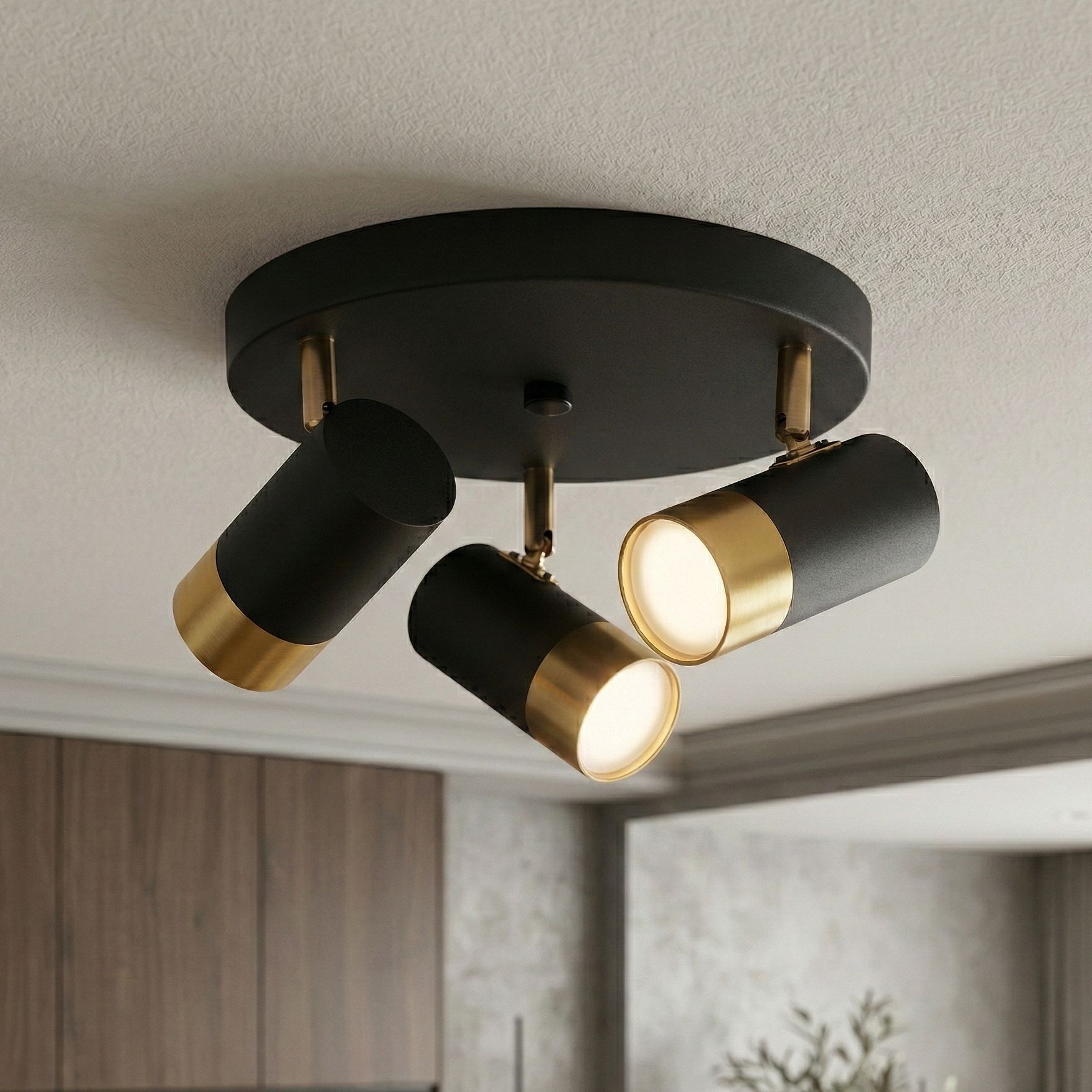 Spot Reglabil Negru + Auriu Exquisite 3xGU10 Suport Rotund