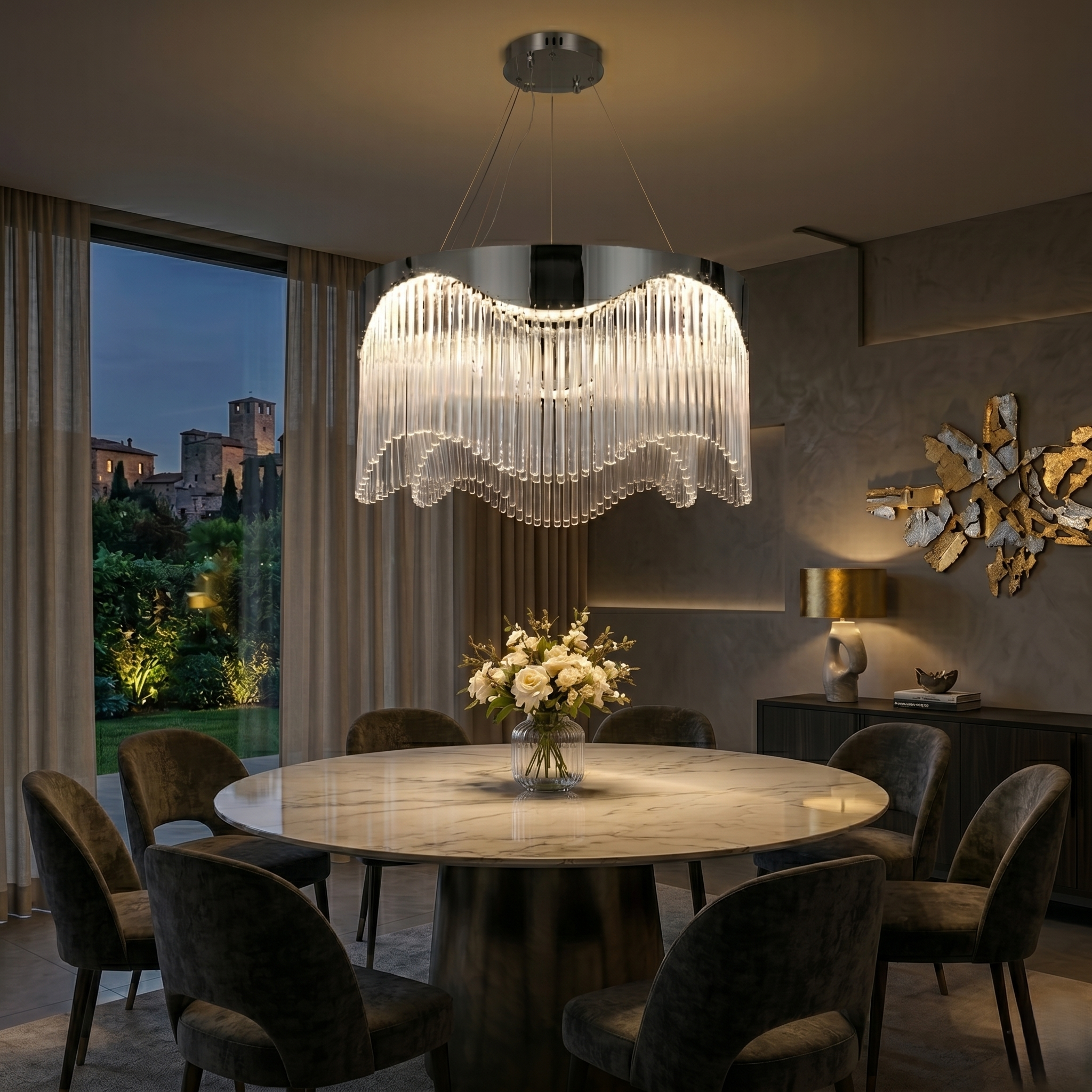 Lustra LED Suspendata Pulse Chrome 60CM Echivalent 1000W