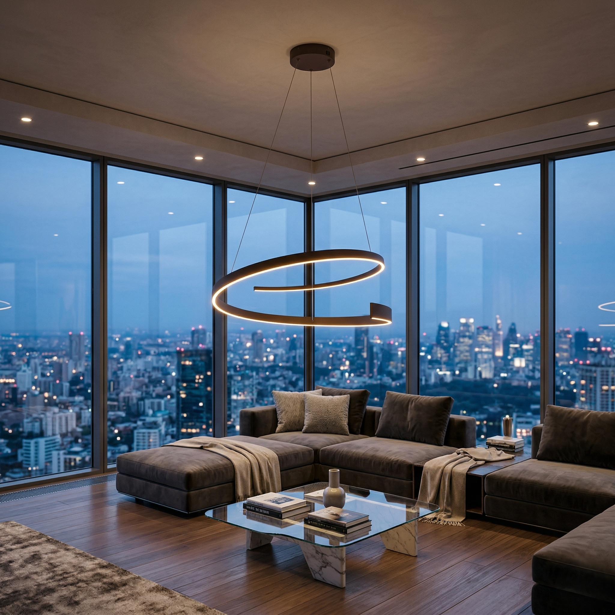 Lustra LED Suspendata Cinardi Brown CINQUE Premium Echivalent 600W