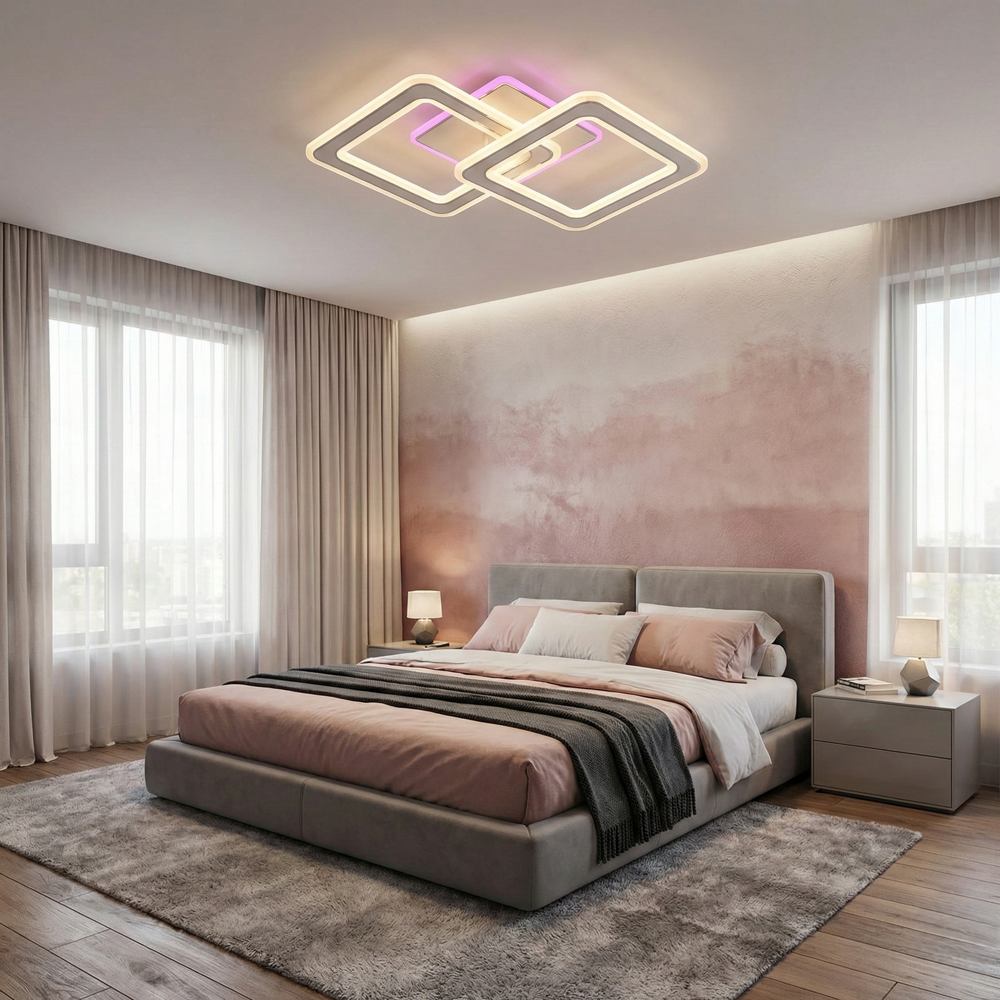 Lustra LED Two Square GRIDLINE Alba RGB Echivalent 500W Telecomanda