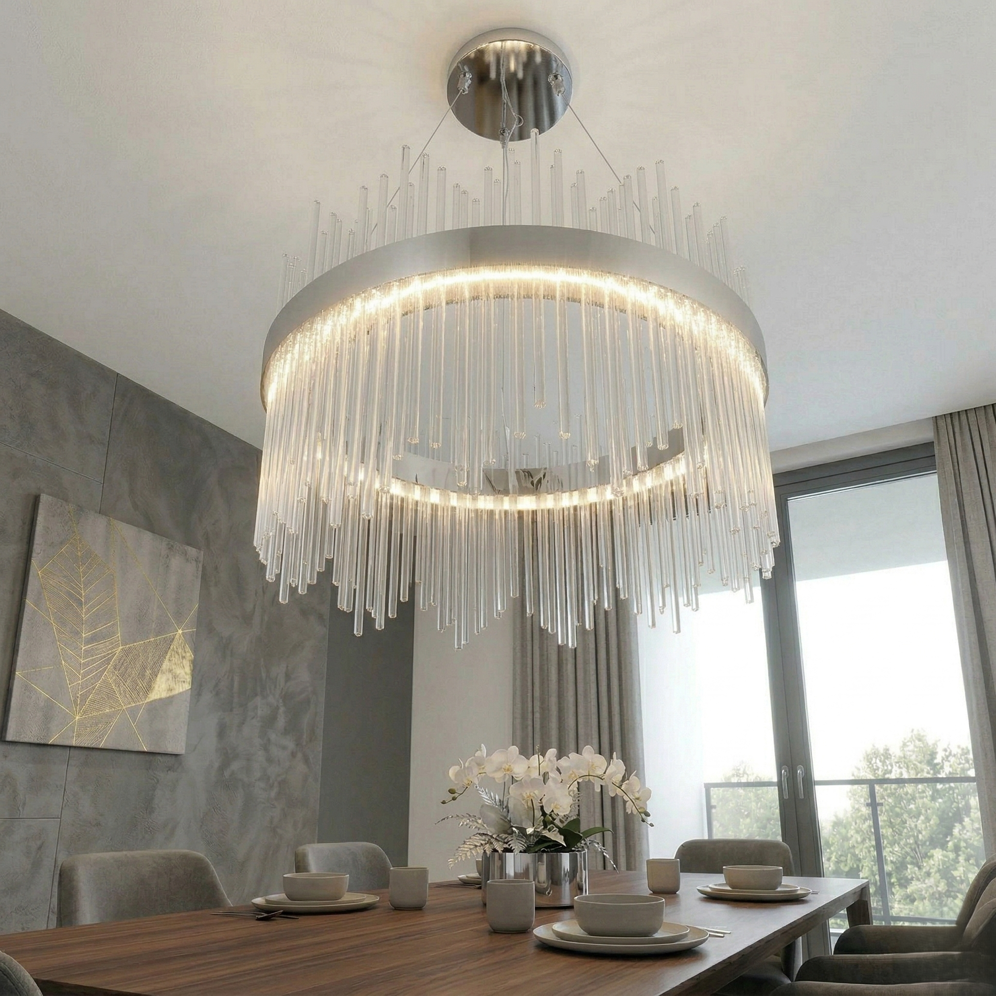 Lustra LED Suspendata CROWN Silver Cristal 60cm Echivalent 500W