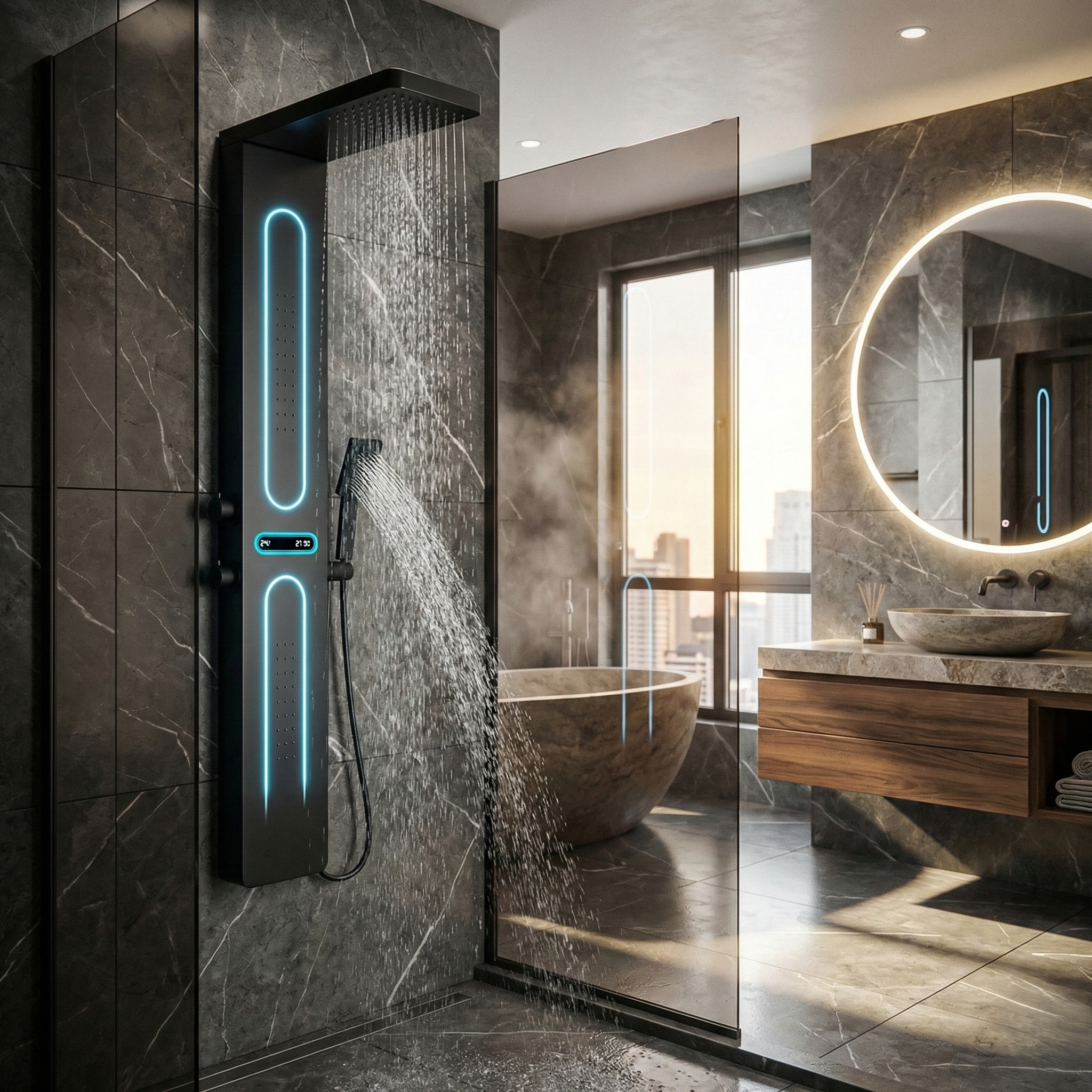 Panou de Dus Premium AquaPrime - Masaj, LED, Ecran Digital