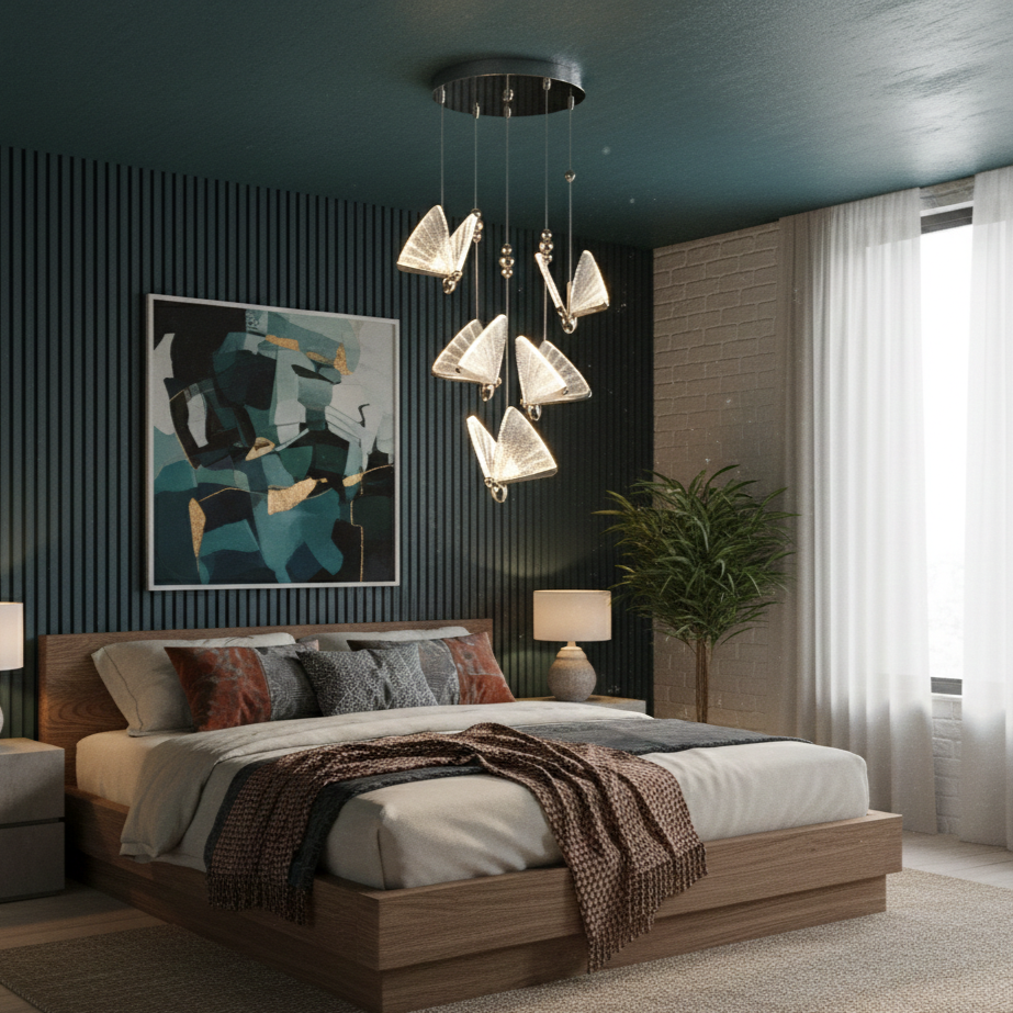 Lustra LED Luxury 5 Silver Butterflies