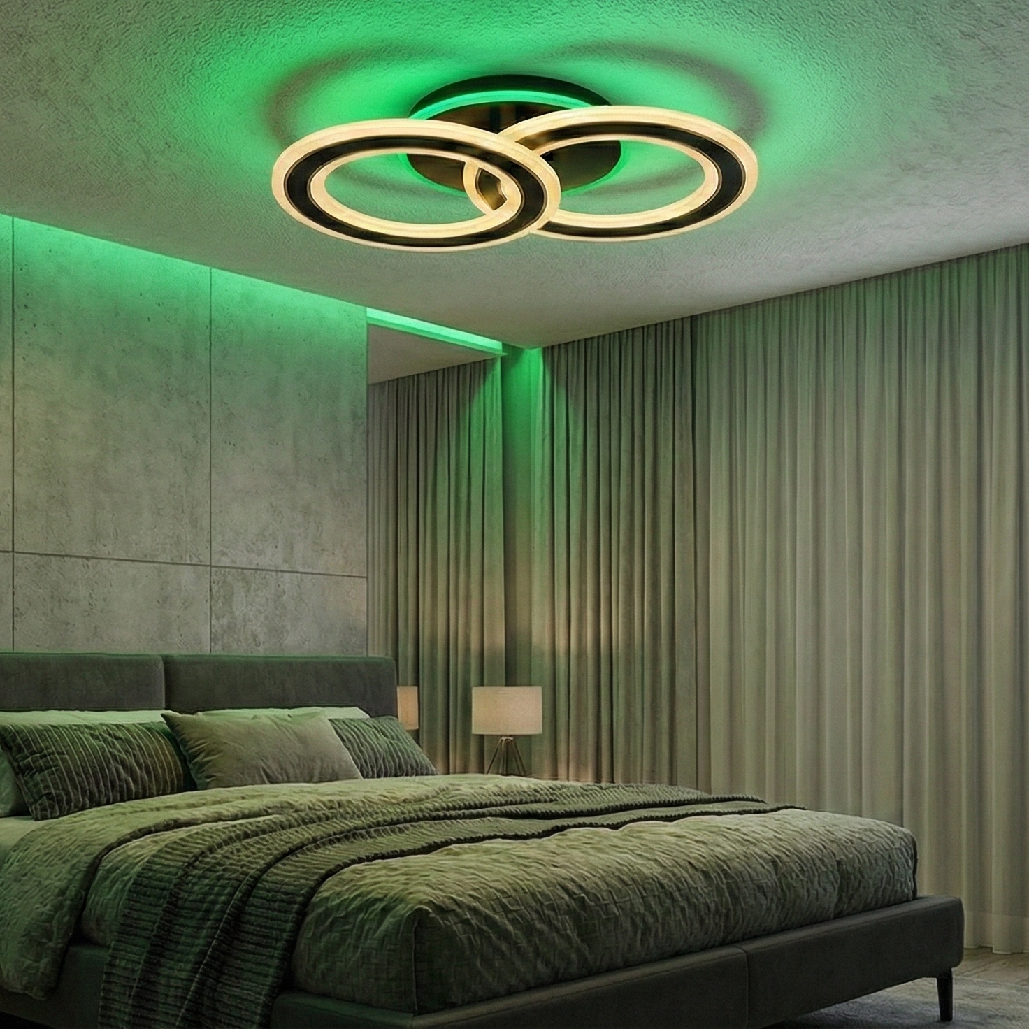 Lustra LED Two Circle GRIDLINE Neagra RGB Echivalent 400W Telecomanda