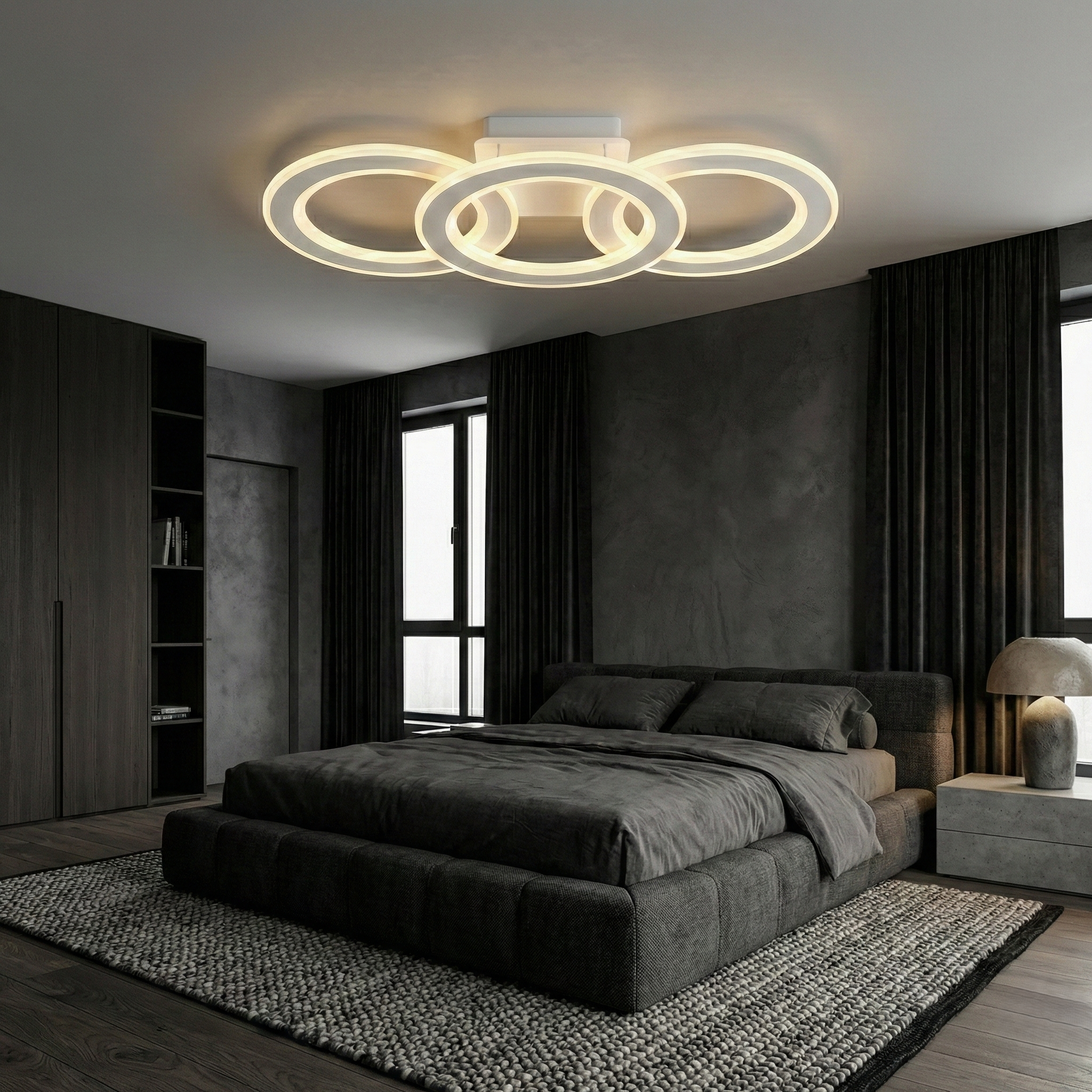 Lustra LED Triple Circle GRIDLINE Alba Echivalent 500W Telecomanda
