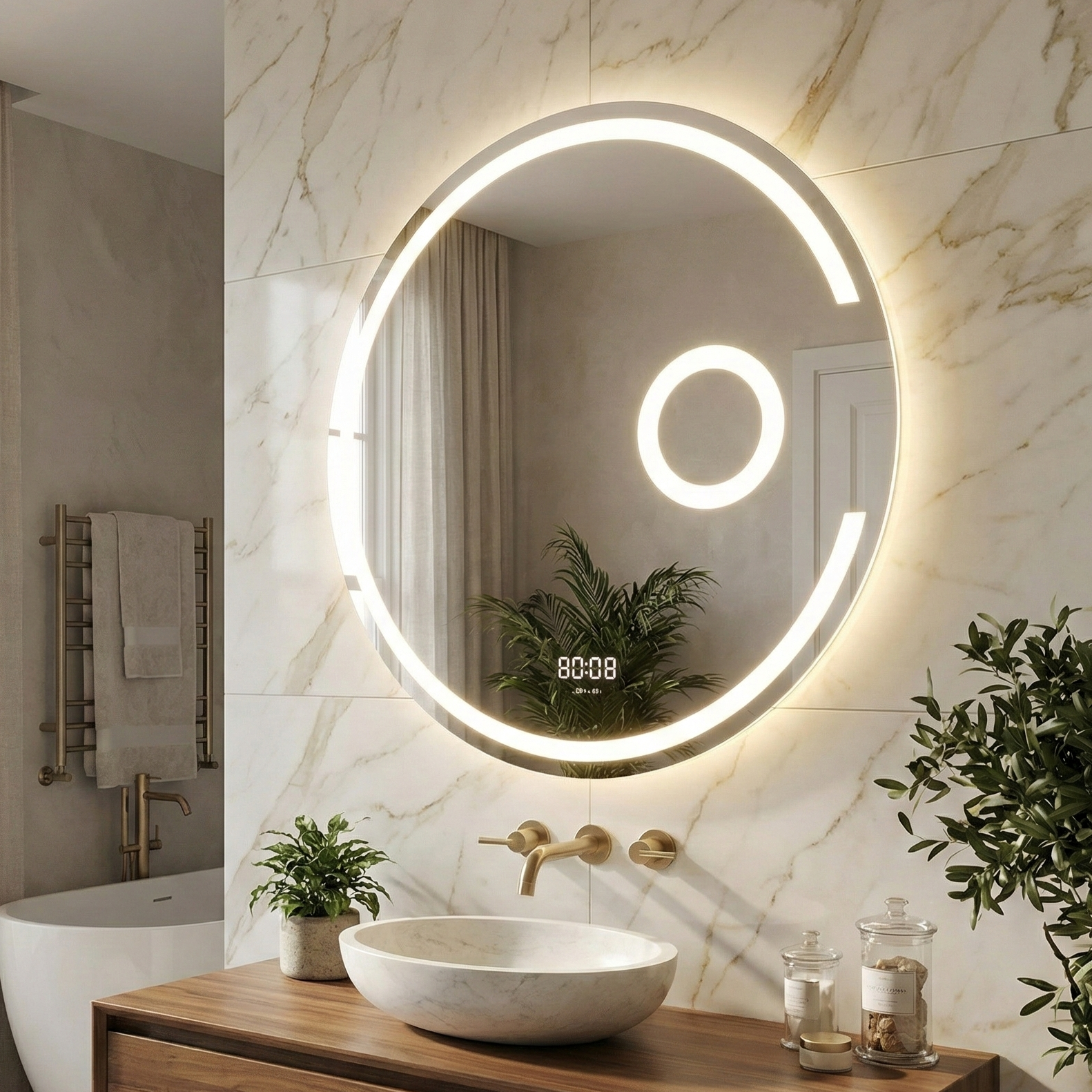 Oglinda LED RIFLESSO 70CM Functie Dezaburire, Lupa Cosmetica, Senzor, 3 Lumini