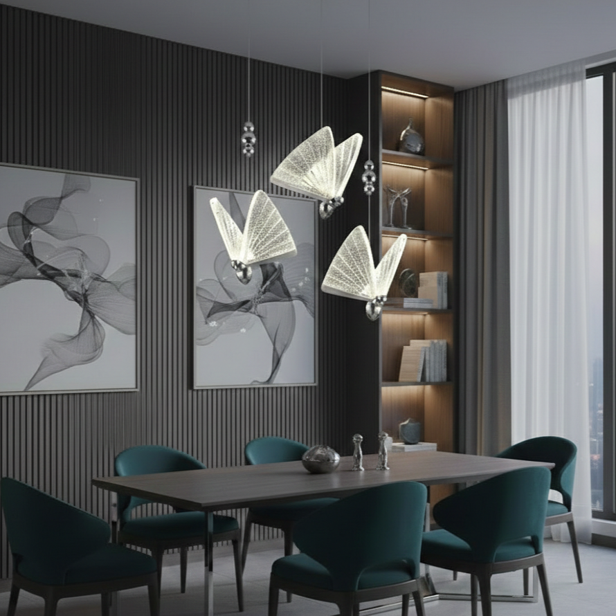 Lustra LED Luxury 3 Silver Butterflies