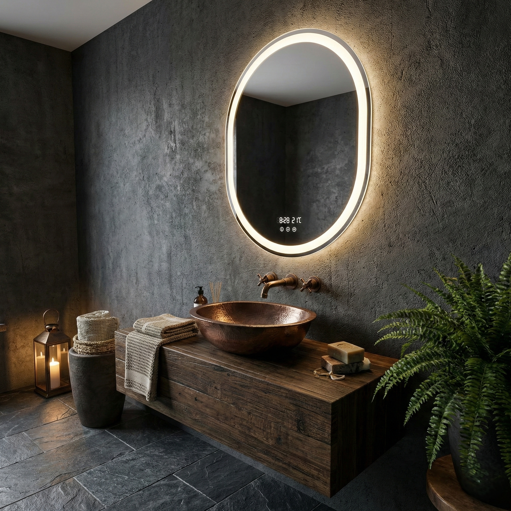 Oglinda LED VETROLUNA - 60x80cm Dezaburire si Ceas, Senzor, 3 Lumini