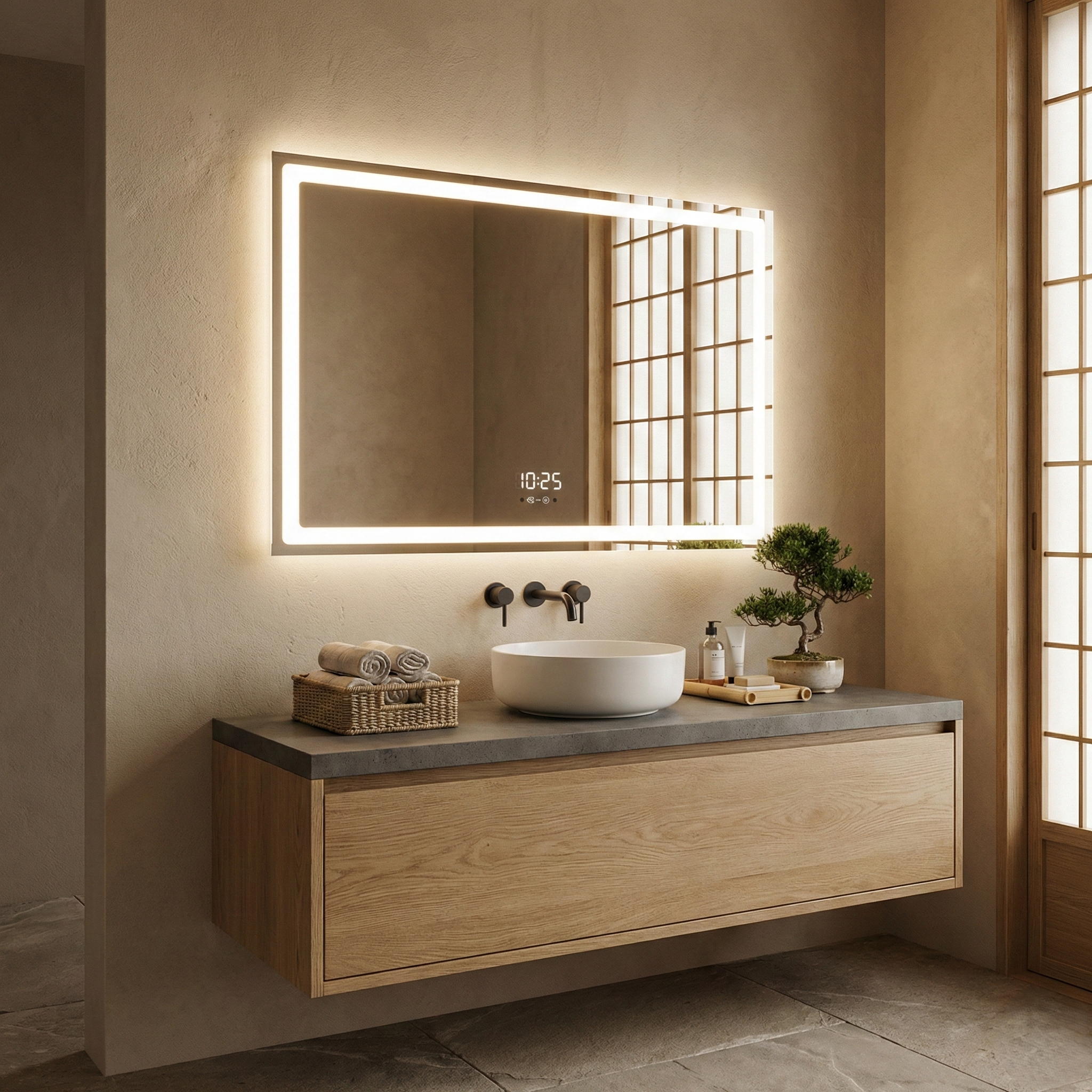 Oglinda LED CORTELLA - 80x60cm Dezaburire si Ceas, Senzor, 3 Lumini