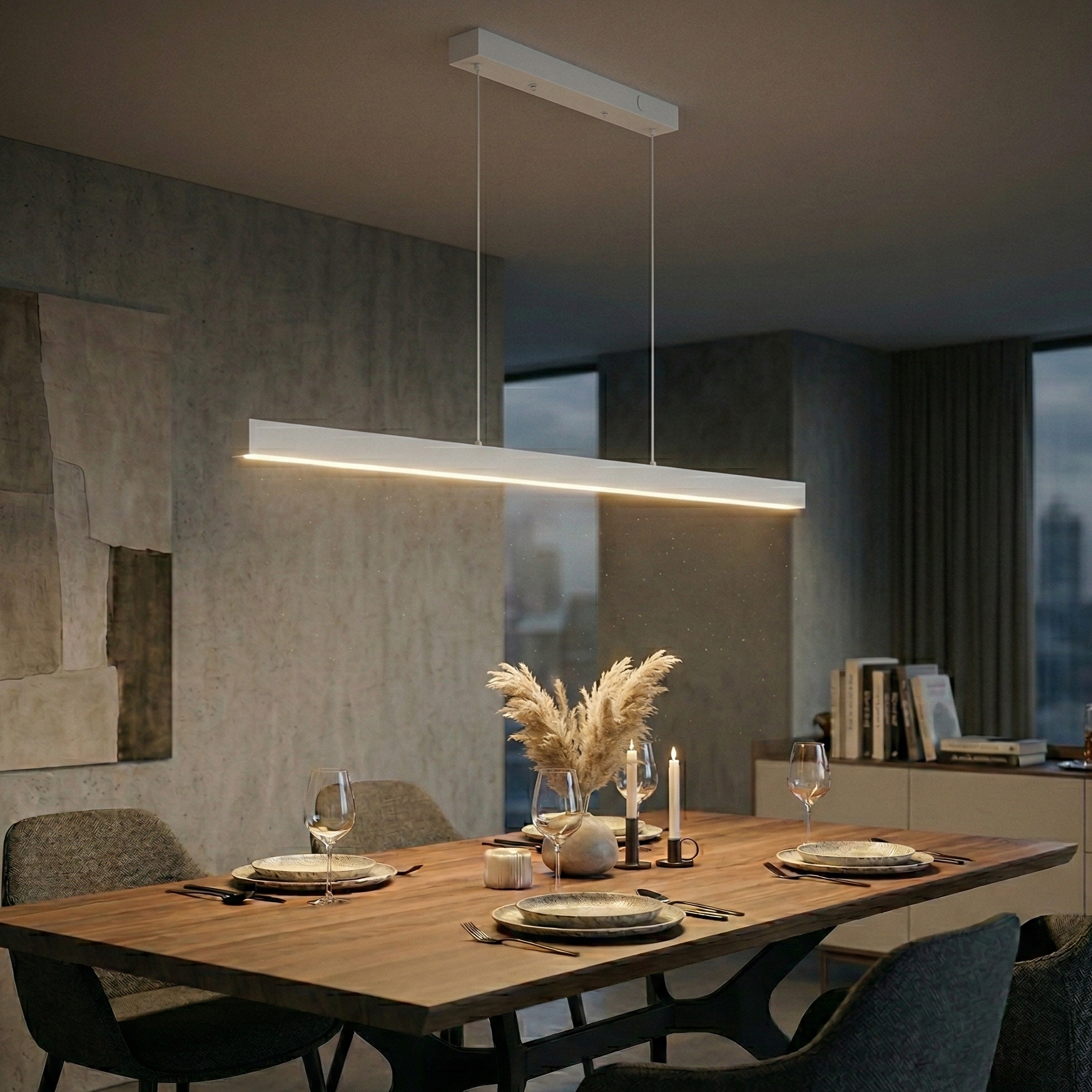 Lustra LED Suspendata Liniara Alba LINA 120cm 3 Lumini din Buton Echivalent 300W