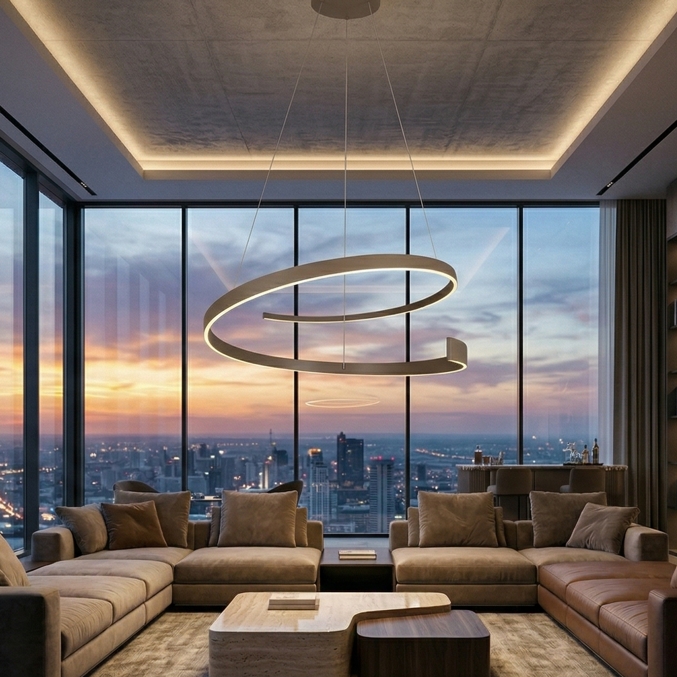 Lustra LED Suspendata PREMIUM CINQUE CINARDI BEIGE Echivalent 600W