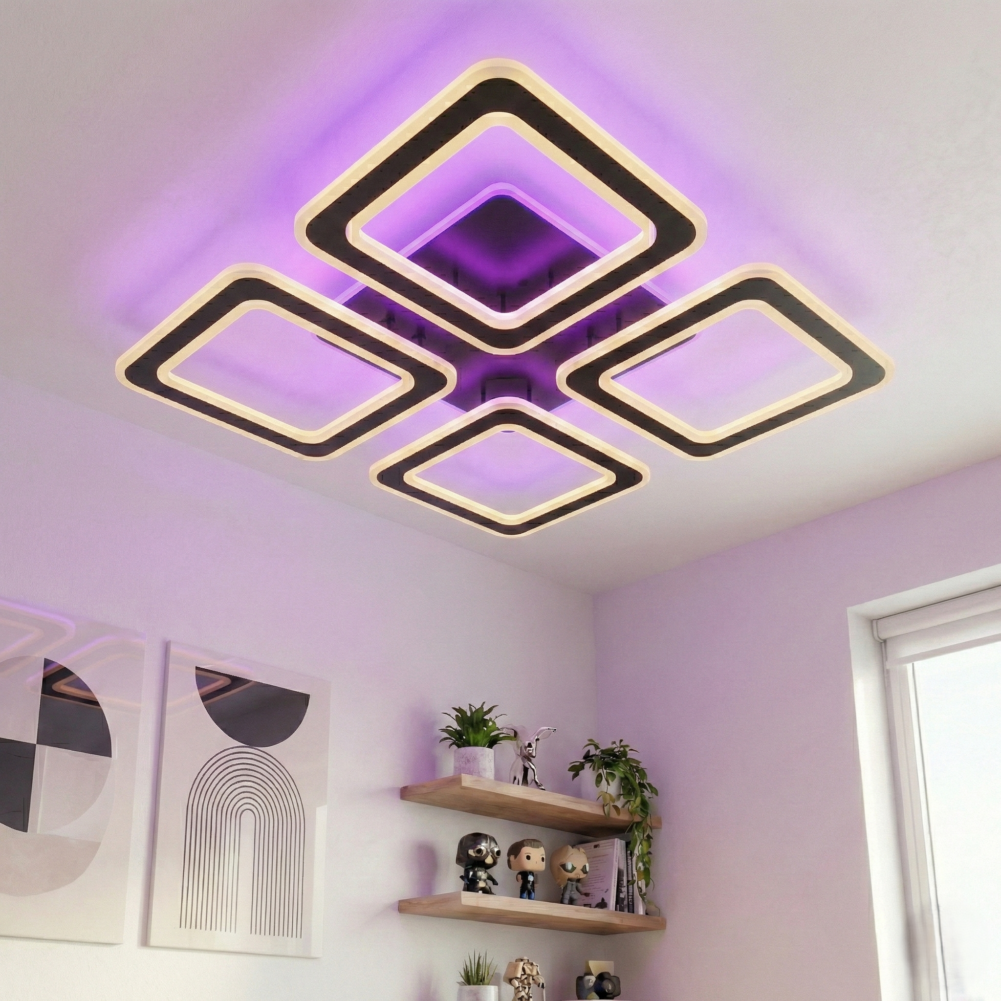 Lustra LED 4 SQUARE GRIDLINE RGB Neagra Echivalent 500W Telecomanda