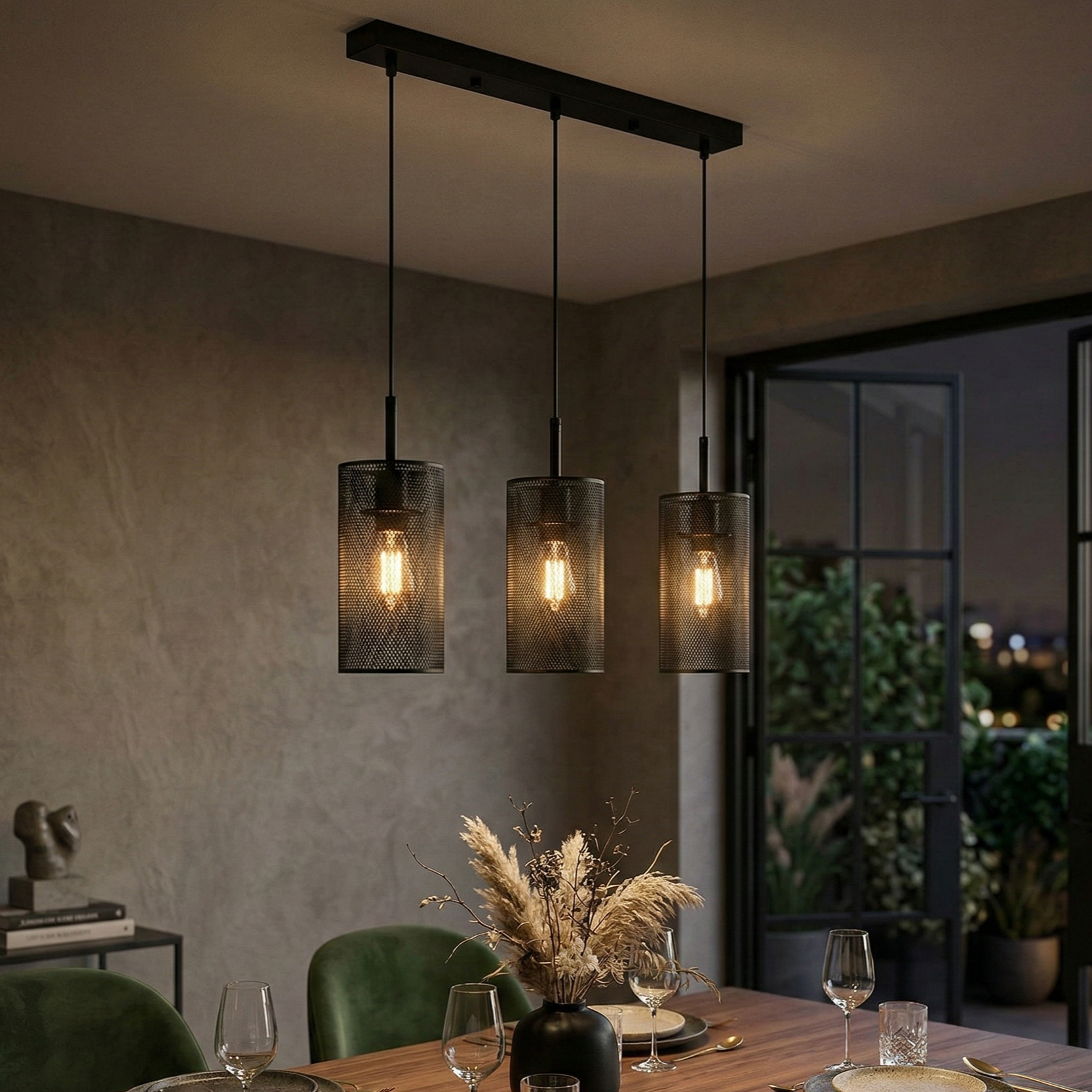 Lustra Liniara Neagra Tronson 3xE14