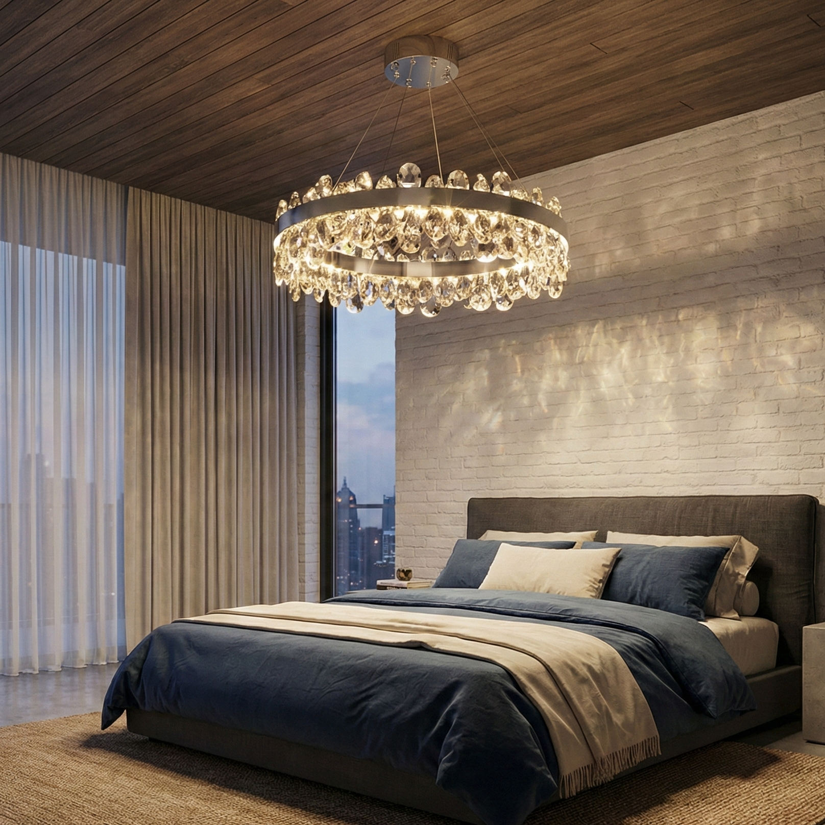 Lustra LED Suspendata Astralis Silver Cristal Telecomanda 40CM