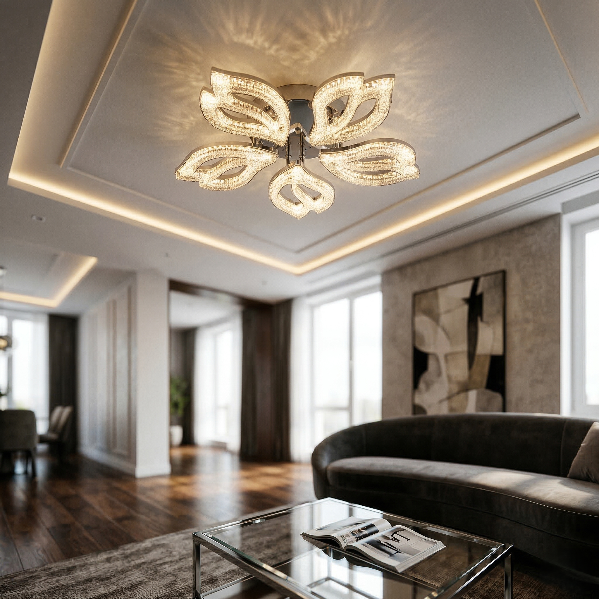 Lustra LED ANEMONE Sparkle Chrome Echivalent 600W Telecomanda