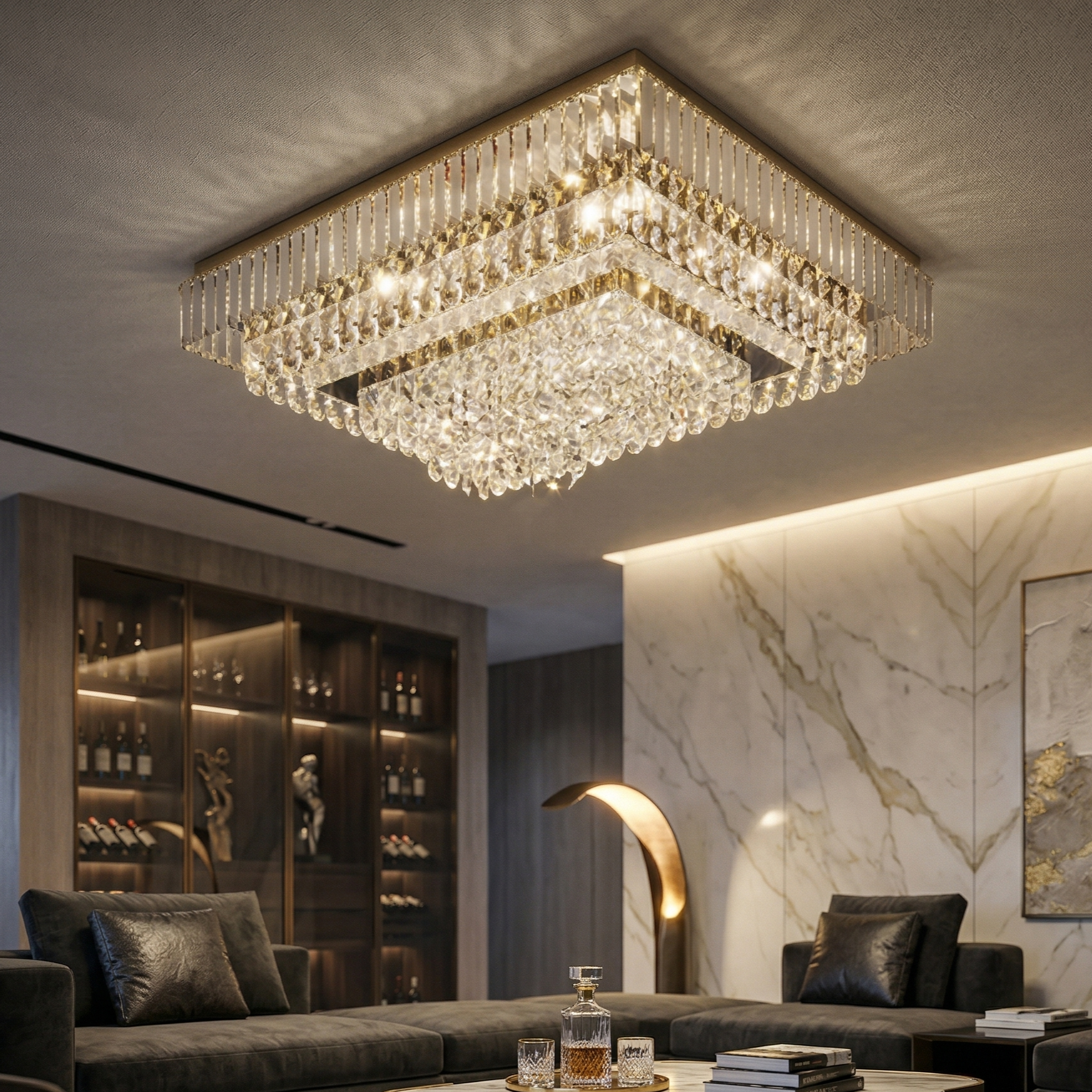 Lustra LED Cristal Aplicata ELYSIUM Square Telecomanda Echivalent 1000W