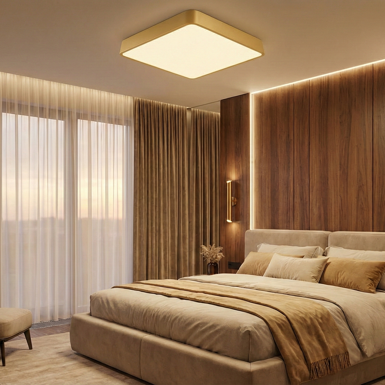 Plafoniera LED Gold 36W BLADE Patrata Echivalent 400W Dimabila 3 Lumini din Buton