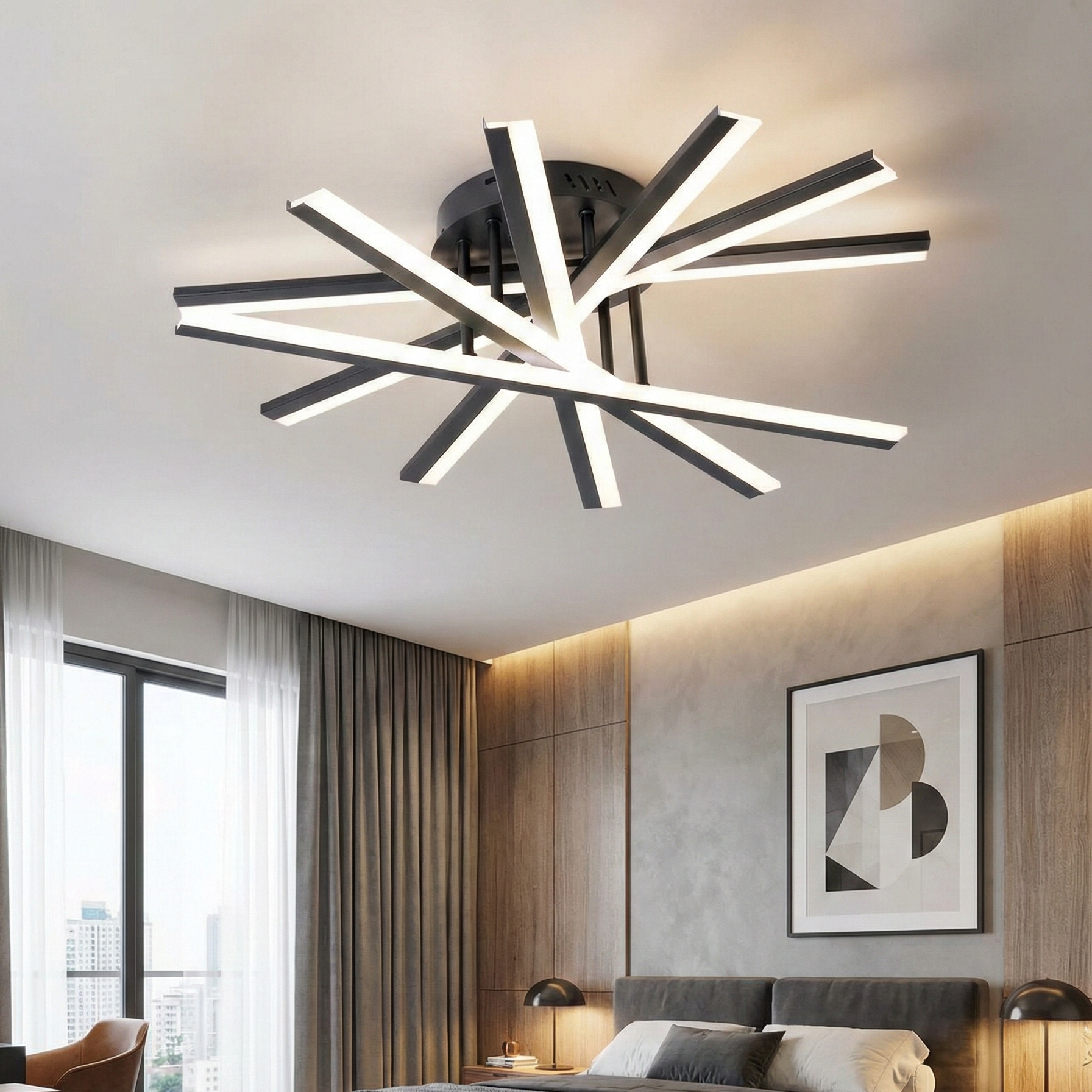 Lustra LED 6 CROSS LINNES Negru Echivalent 600W Telecomanda