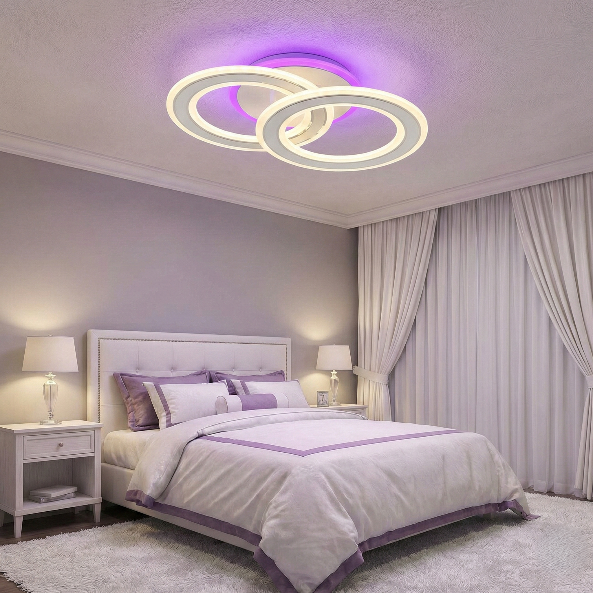 Lustra LED Two Circle GRIDLINE Alba RGB Echivalent 400W Telecomanda