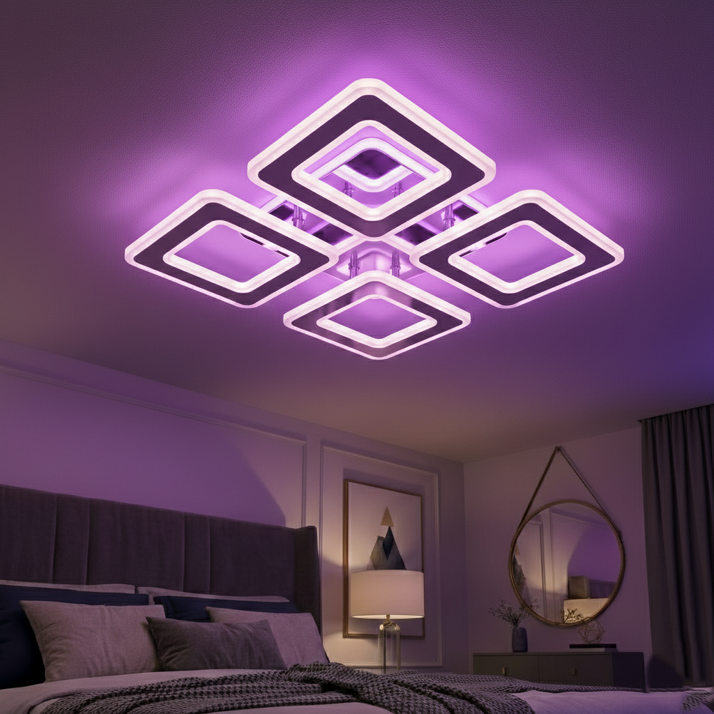 Lustra LED 4 SQUARE GRIDLINE RGB Alb Echivalent 500W Telecomanda