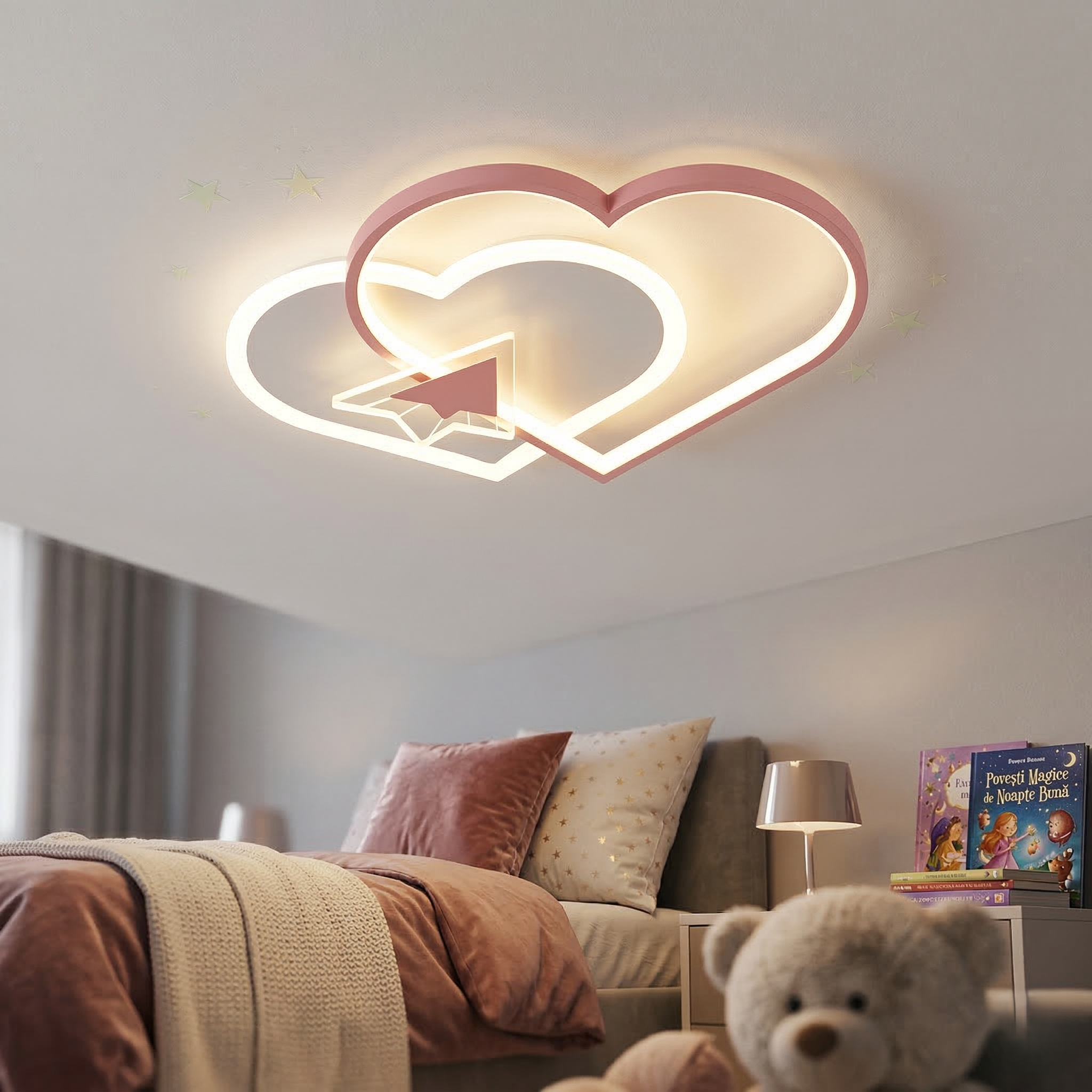 Lustra LED 78W PINK LOVE LETTER Echivalent 400W Telecomanda