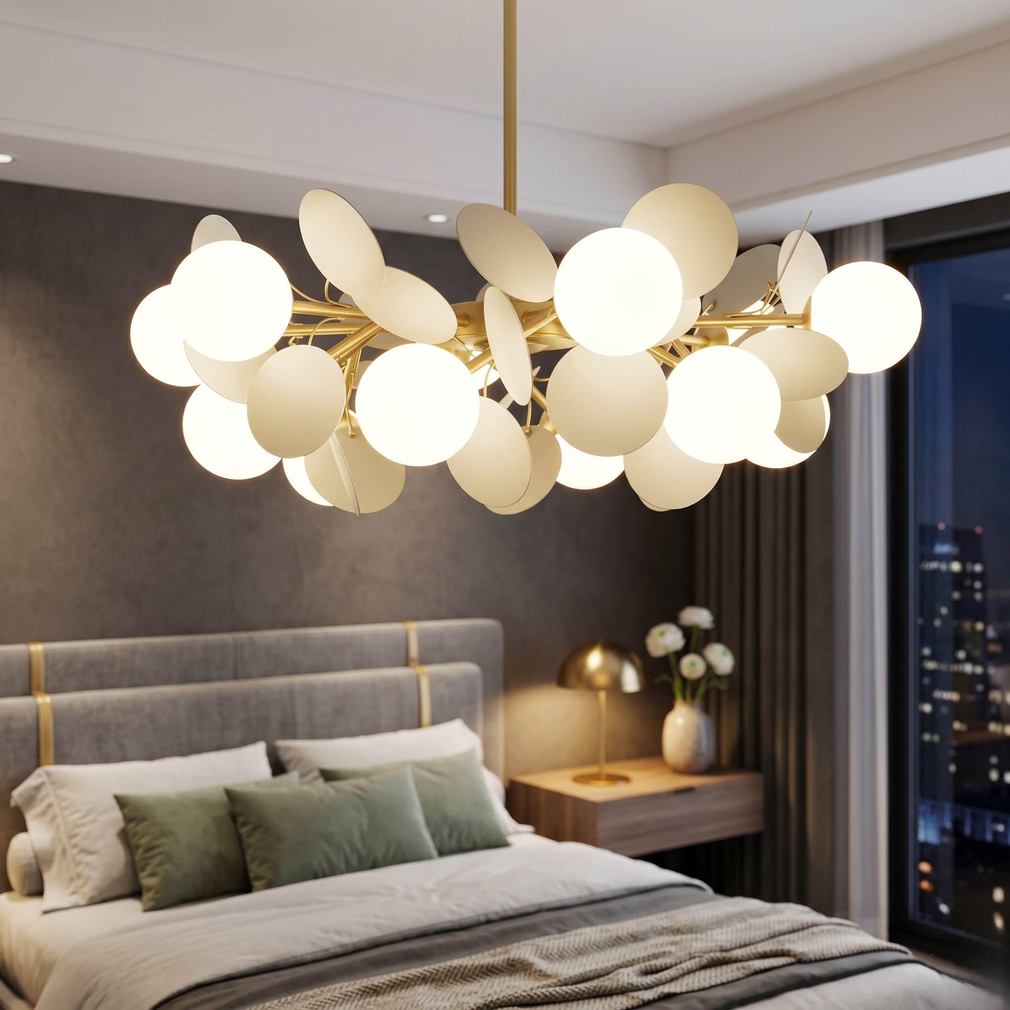 Lustra Suspendata SELVA Gold & Grey Abajur Mat