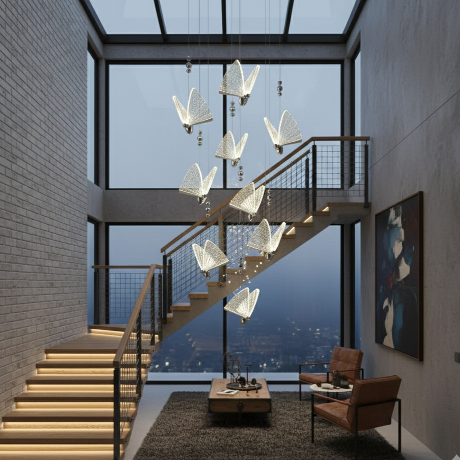 Lustra LED Luxury 9 Silver Butterflies