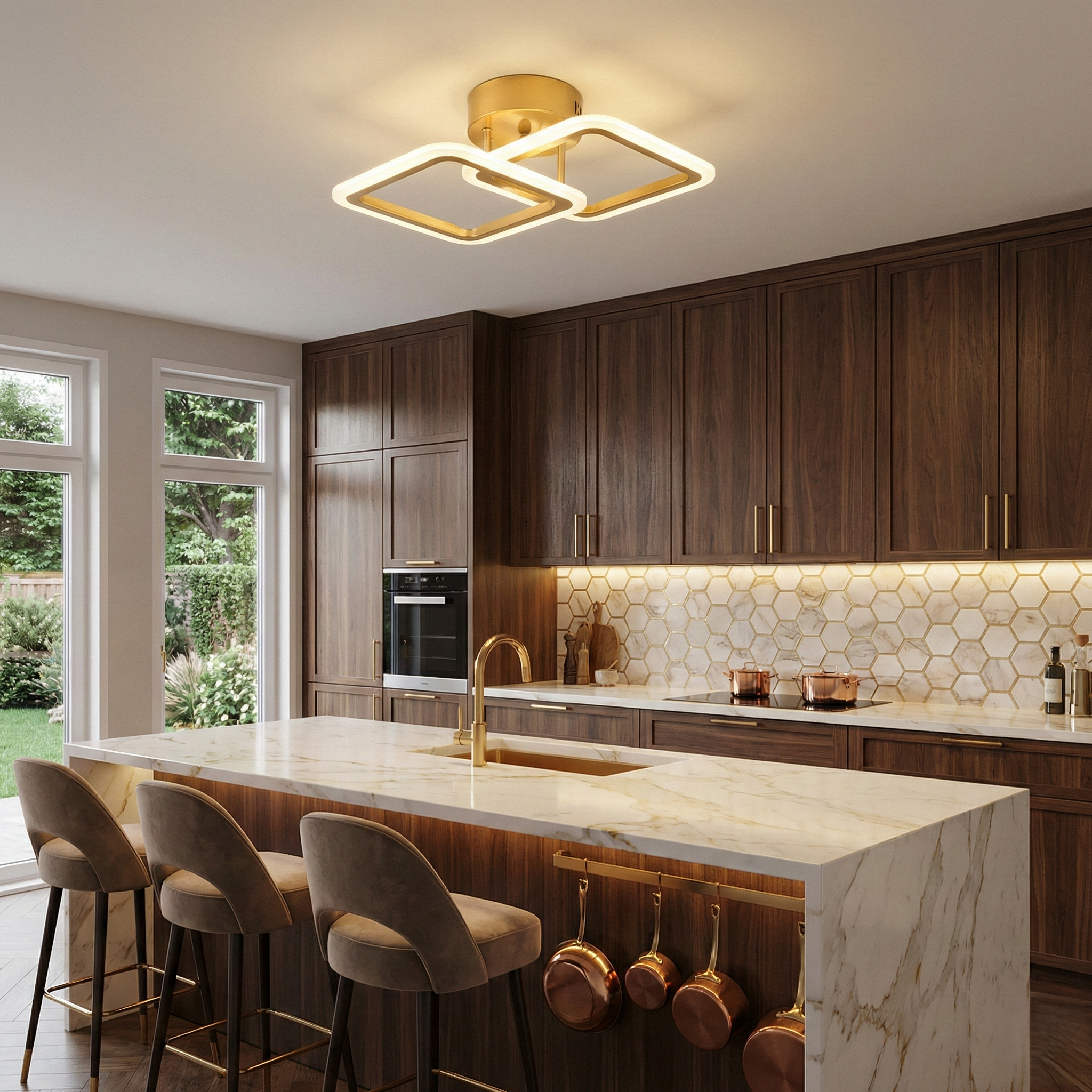 Lustra LED 1+1 Square Design Gold Echivalent 300W Telecomanda