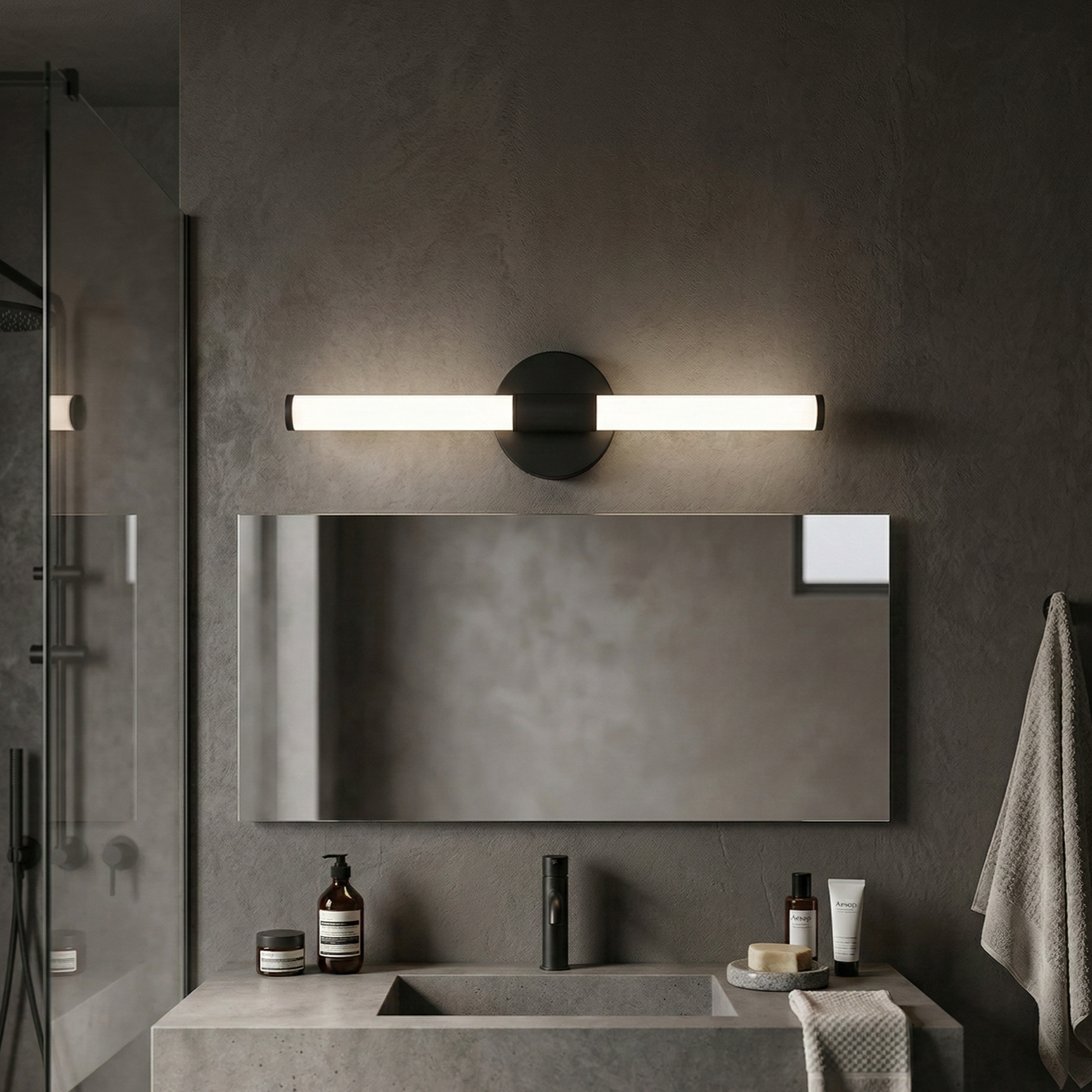 Aplica LED Baie 7W ELVORA Neagra 45cm 3 Lumini din Buton