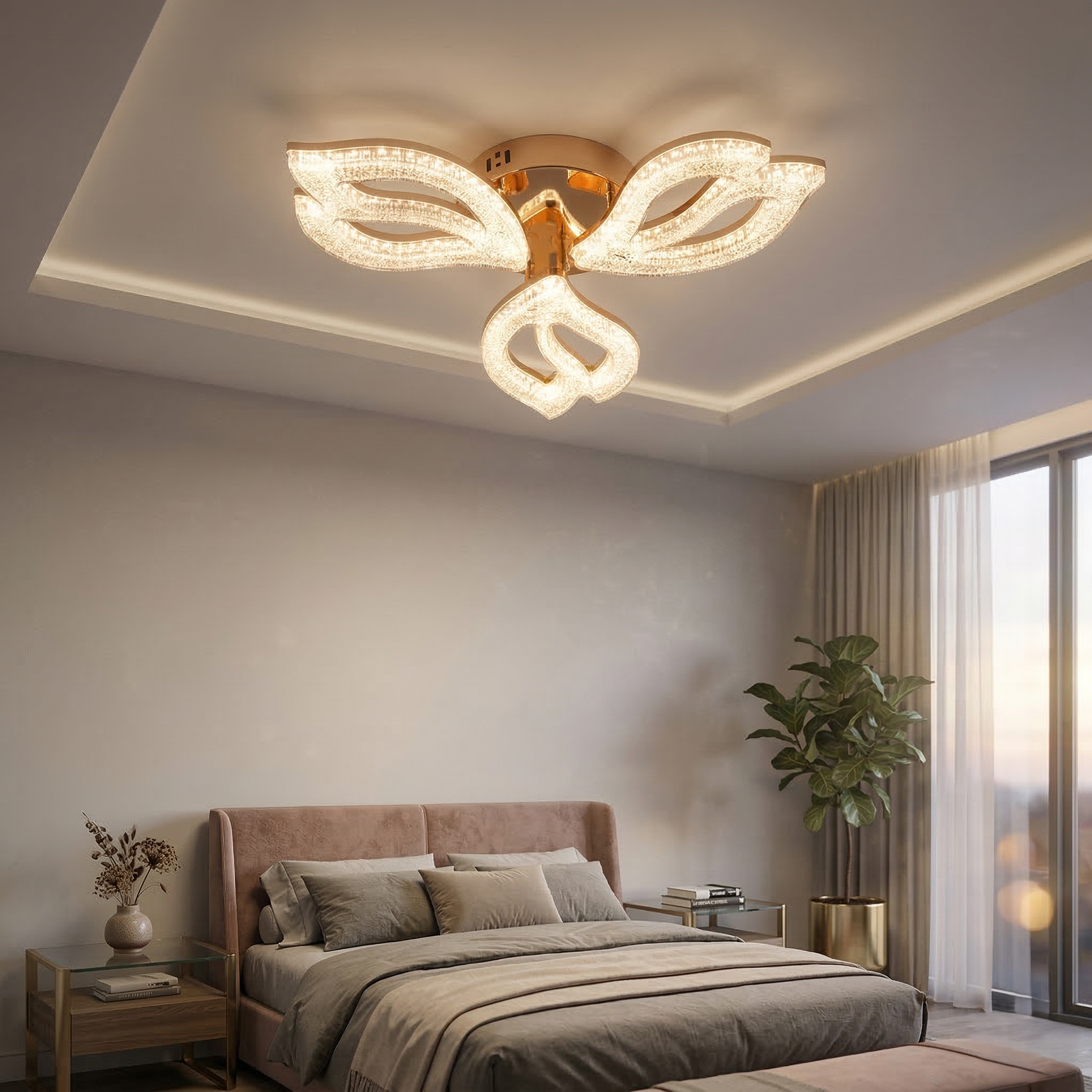 Lustra LED Mini ANEMONE Sparkle Gold Echivalent 400W Telecomanda