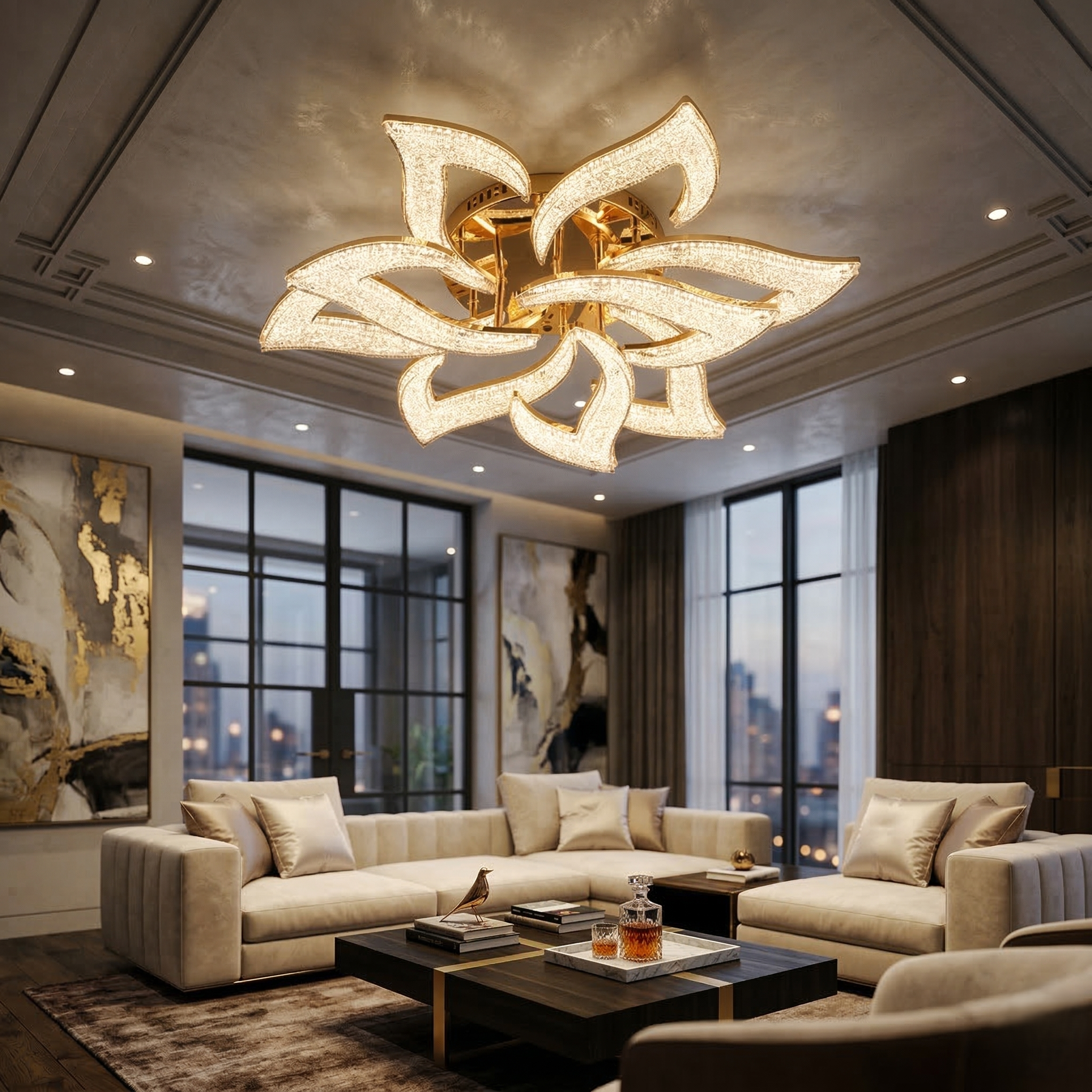 Lustra LED NARCISSE GRANDE Sparkle Gold Echivalent 1000W Telecomanda