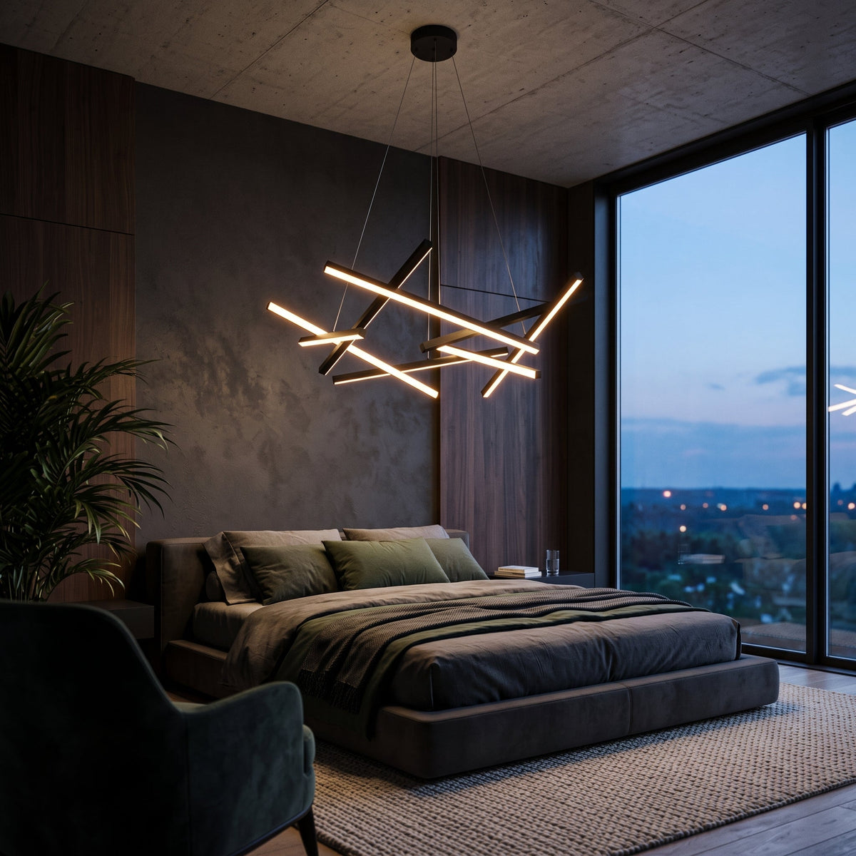 Lustra LED Suspendata LINNES Black Telecomanda Echivalent 500W